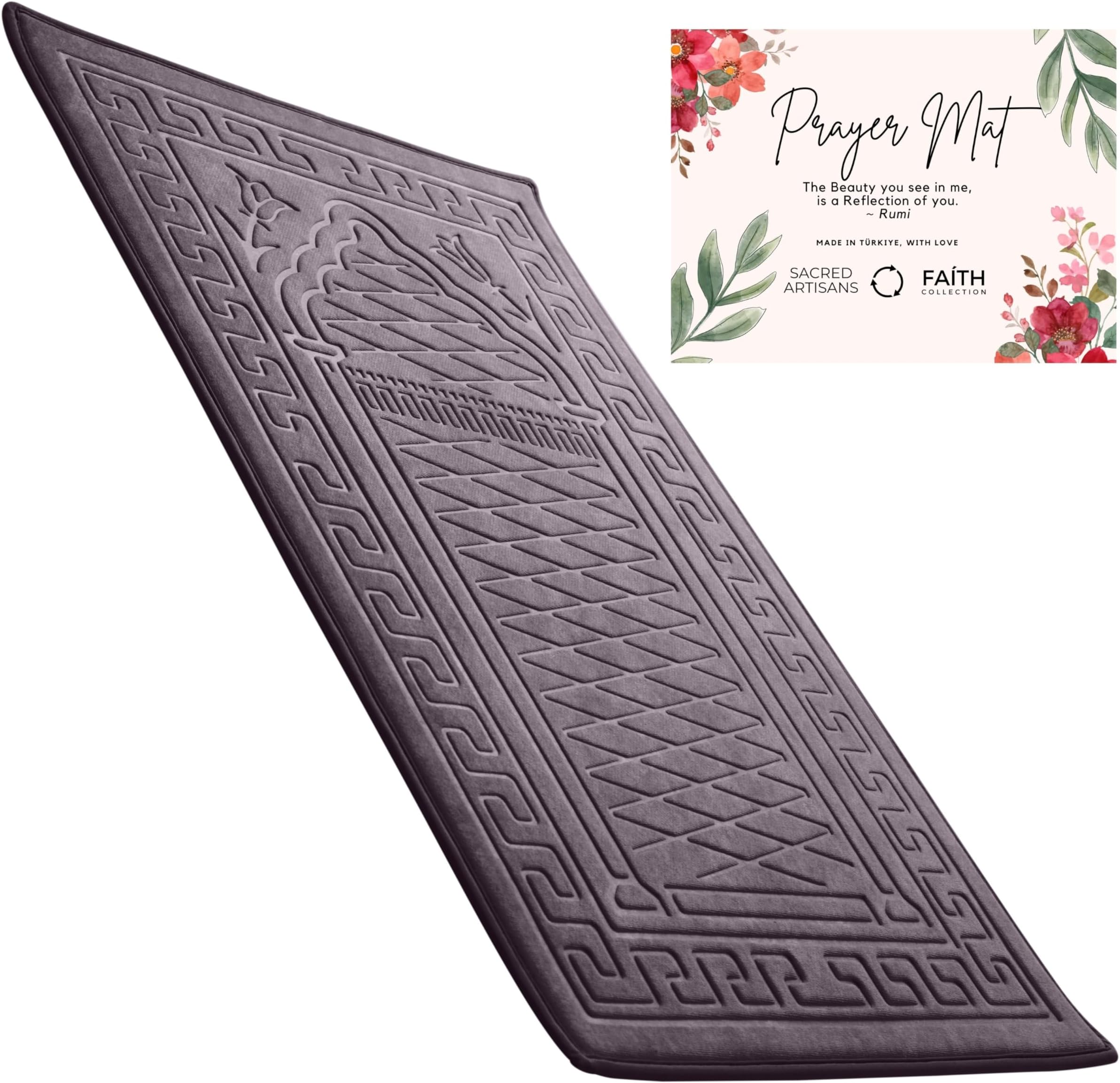 Sacred Artisans Prayer Mat | Padded Muslim Prayer Rug with Thick Foam, Soft Velvet, Gift for Ramadan (Sage Grey)