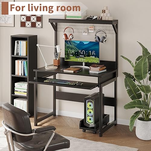 Miniatura 7 de ALISENED 31.5" Small Computer Desk with Hutch, Office Desk Study Table Writing Desk Workstation PC Table for Home Office, Space Saving Design Negro