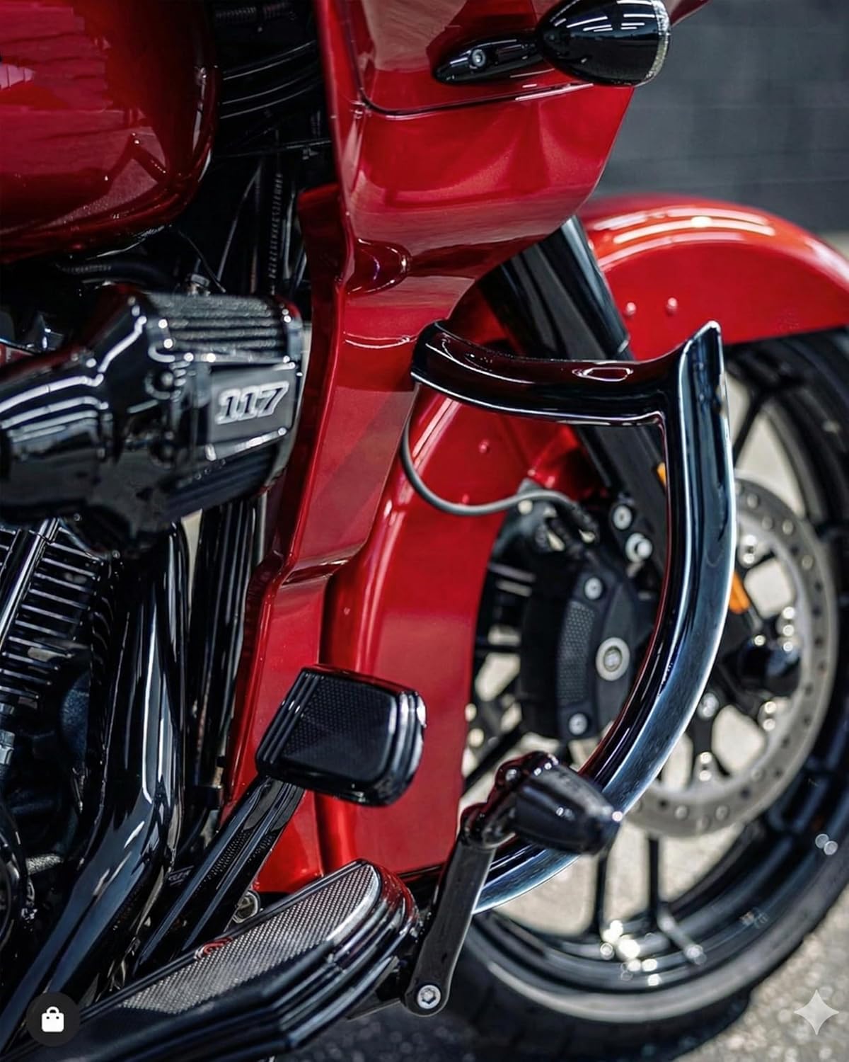 Massive 1.5" Engine Guard for Harley Road Glide Street Glide Road King 2009-2023, Mitered Sharp Angled Crash Bar, 3mm Heavy Duty Wall TIG Welded, Performance Bagger Style Gloss Black PIANO BLACK