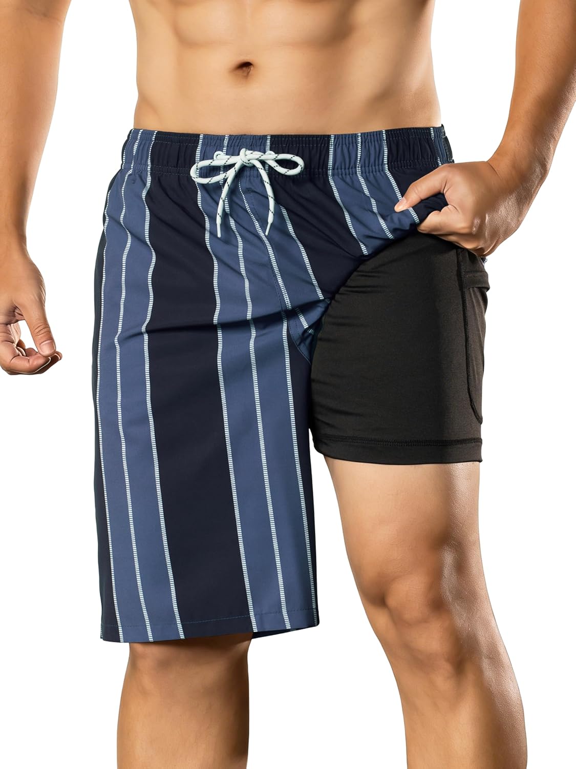 BRISIRA Mens Swim Trunks Bathing Suit 9 Inch Inseam Compression Liner Long Board Shorts Beach Swimsuit Swimwear Quick Dry