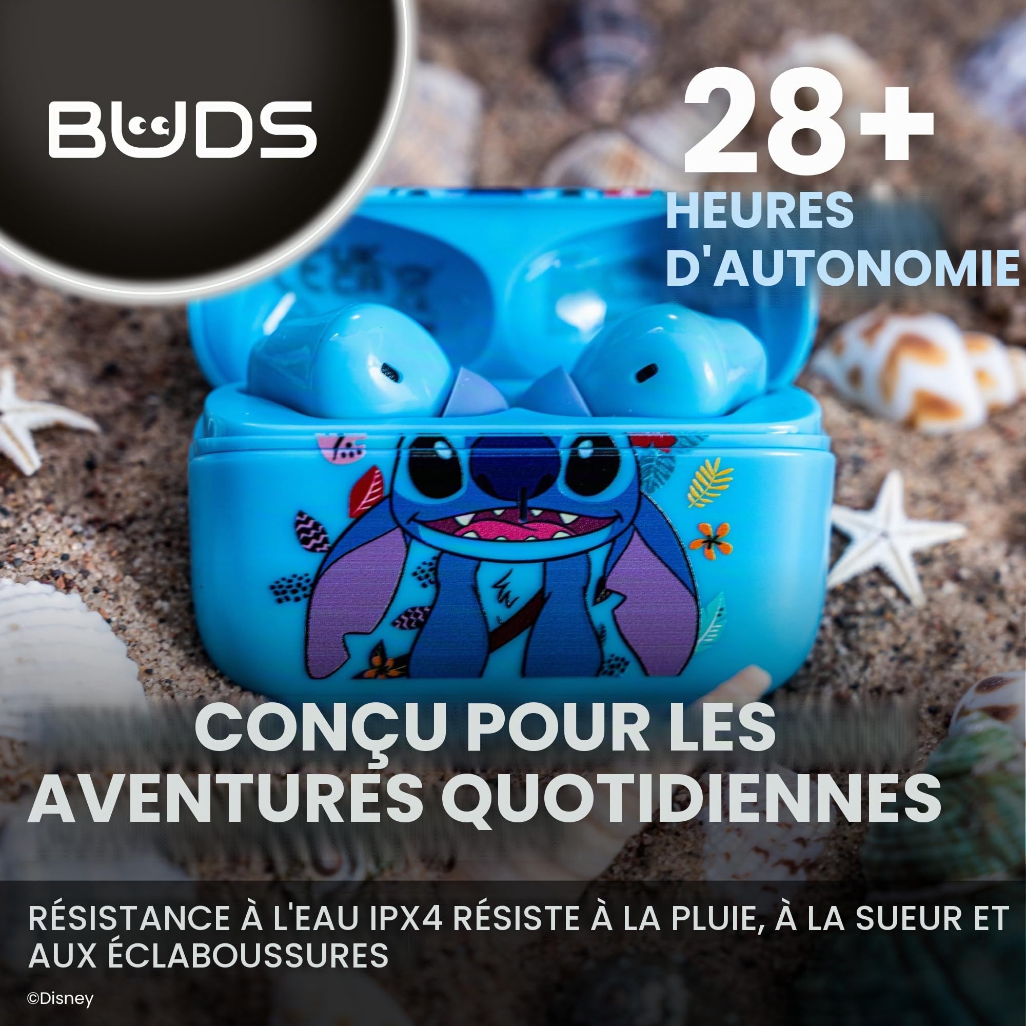 Buds Classic Stitch Écouteurs Bluetooth sans fil - Écouteurs intra auriculaire avec micro, Plus de 28 heures d’autonomie, Ecouteur reducteur de bruit actif avec certification IPX4, Boîtier de charge