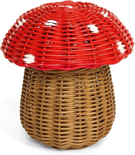 G6 COLLECTION Cesta de almacenamiento de ratán de hongos con tapa, papelera decorativa para decoración del hogar, organizador de estantes tejido a