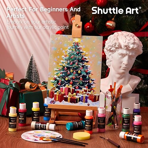 Miniatura 2 de Shuttle Art Pintura acrílica de 100 colores, botellas de 2 onzas, incluye 2 juegos de 12 pinceles de pintura, 1 esponja de arte y paleta, premium