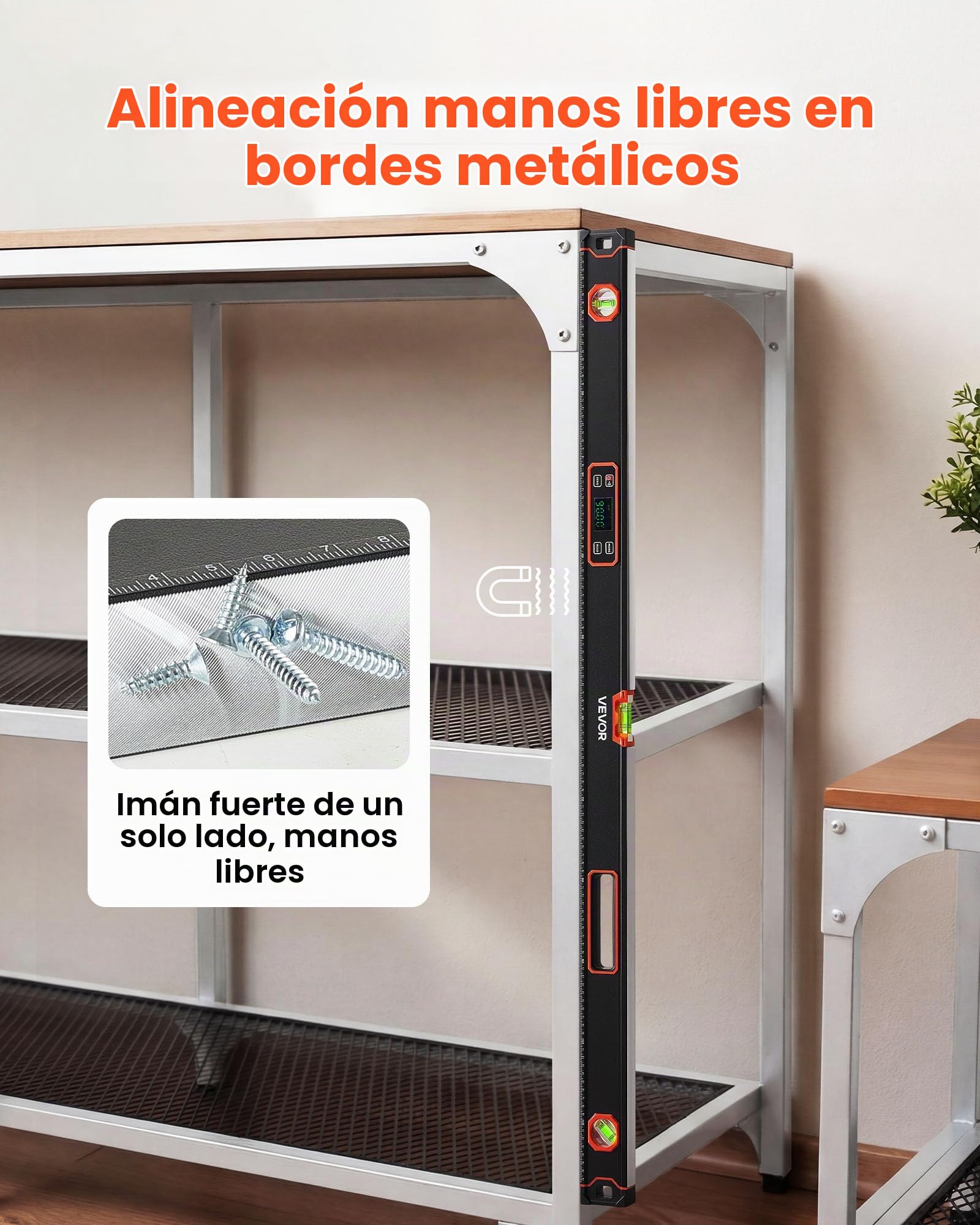 VEVOR Nivel Digital de Aluminio 1200 mm, Nivel Electrónico Magnético con Burbujas de 0°/45°/90°, Pantalla LED Retroiluminada, 4 Unidades de Medida, Bolsa para Construcción Carpintería Bricolaje Hogar