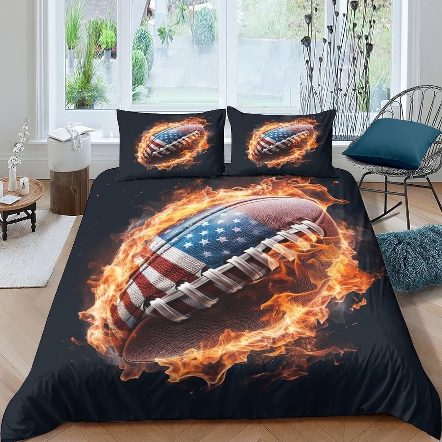Housse de couette 200x200 cm football avec impression 3D et fermeture éclair pratique