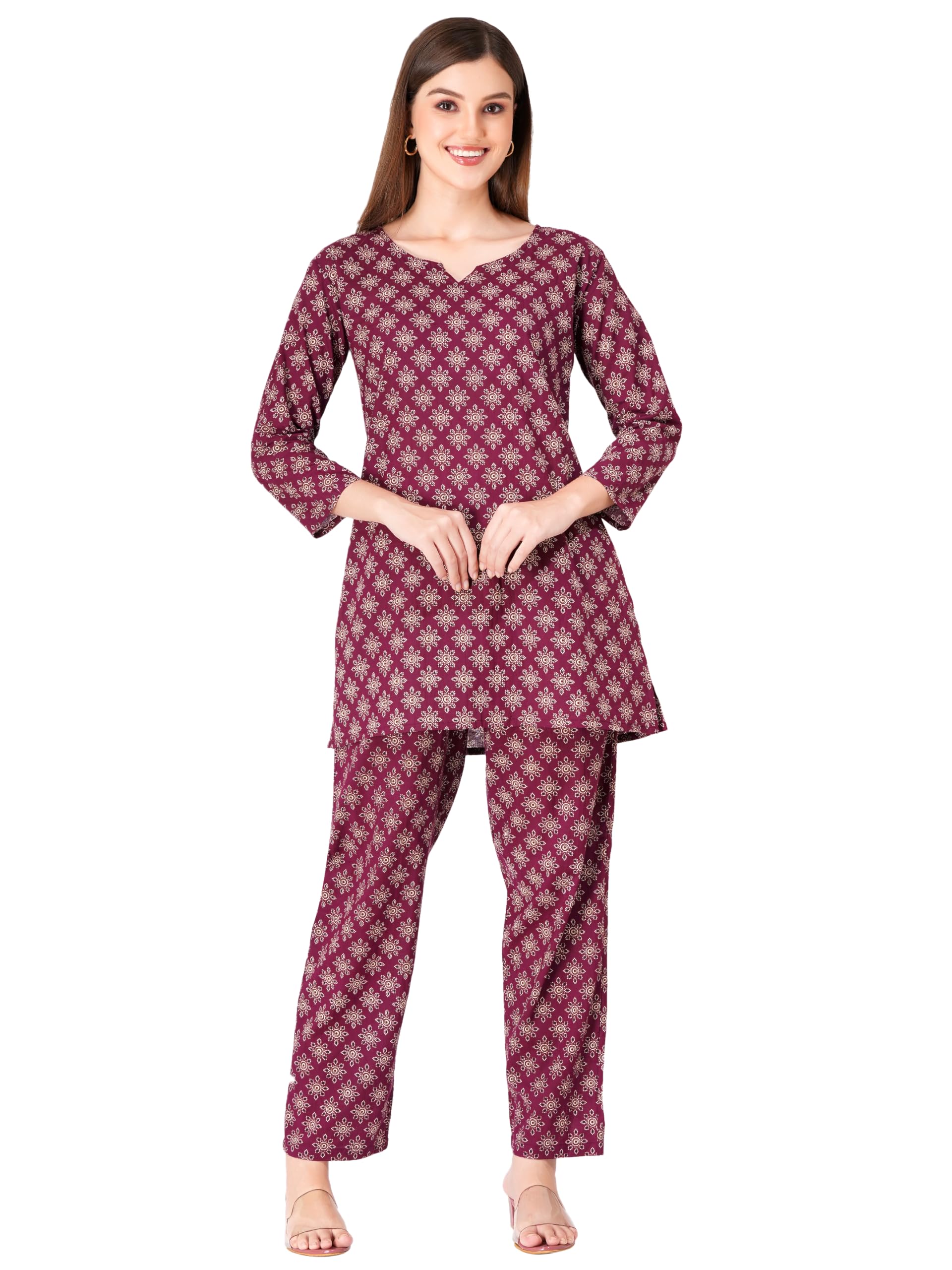 Women's Printed Cotton Night Wear Top and Bottom Night Suit Set-picture-11