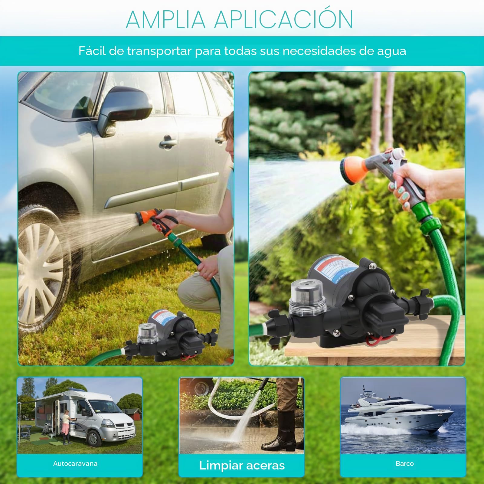 12V 4.0GPM/15.0LPM 3.1 bar 33S Bomba de presión on autocebado Bomba de diafragma de agua a demanda, Arranque y Parada Automáticospara Autocaravanas, Yates, Jardín y Campistas