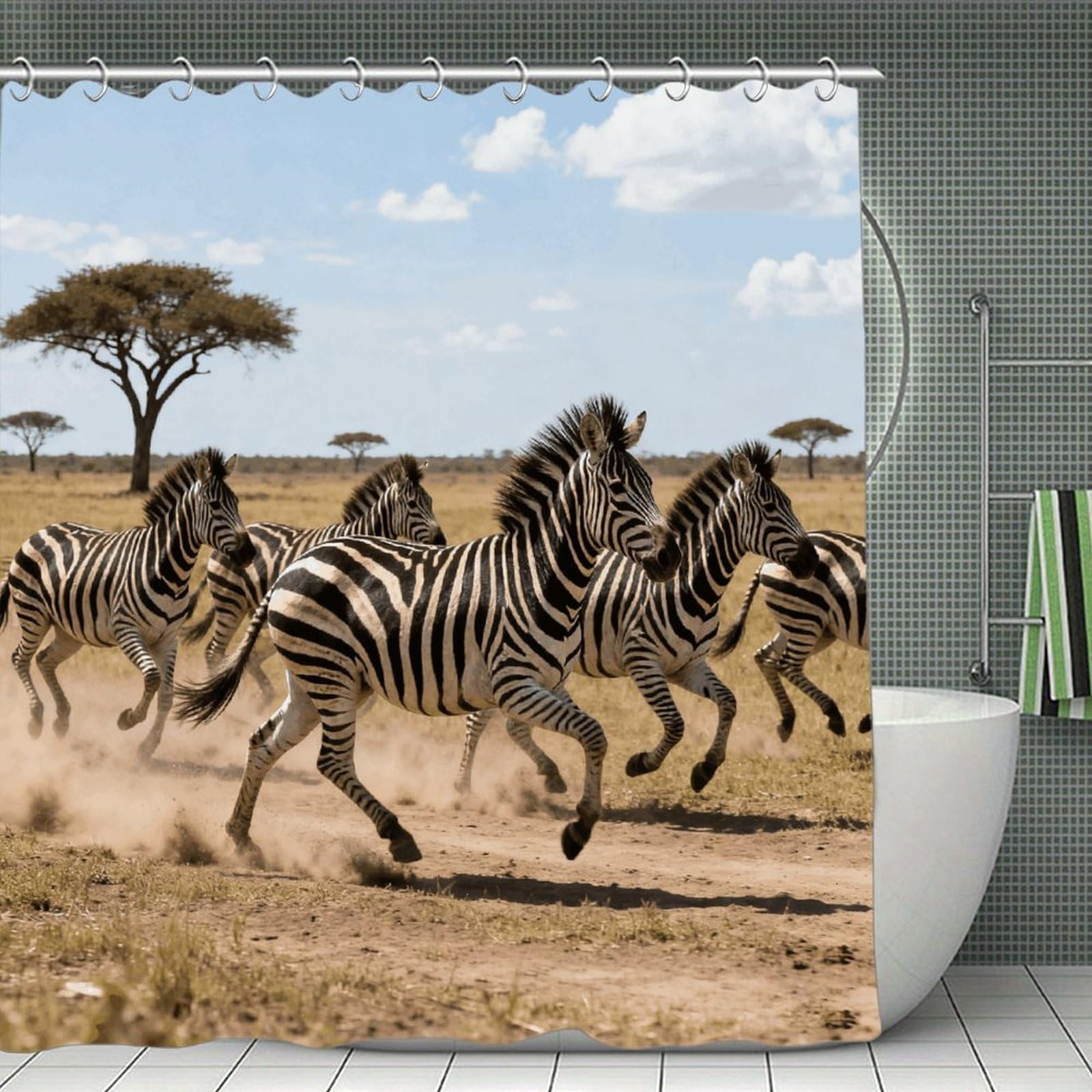 VstaDank African Safari Shower Curtain Light-Weight Blackout Bathroom Curtain Washable Shower Liner 71x71 Inch Bath Curtain with Metal Holes Bathtub Bath Room