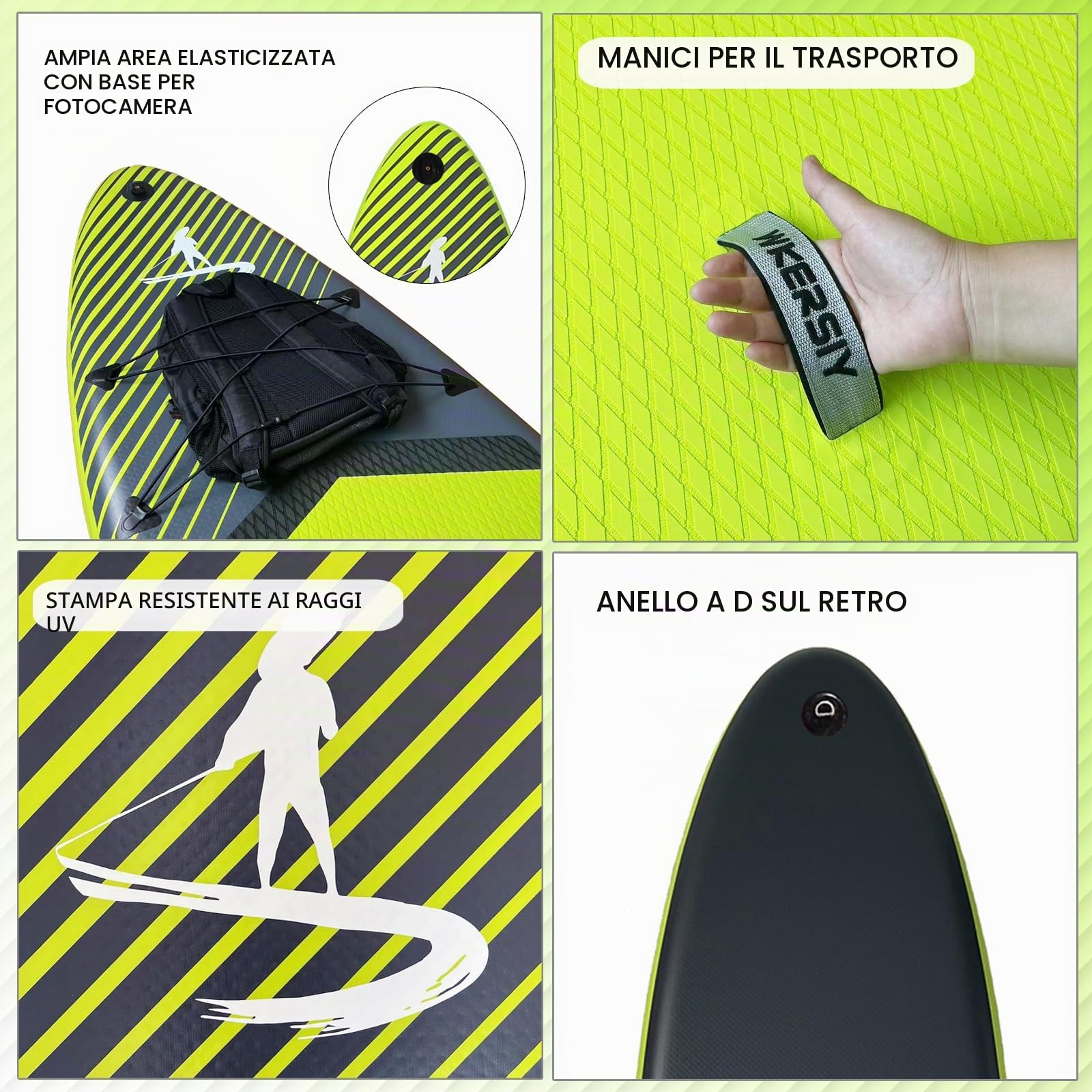 Tavola SUP Gonfiabile 335cm Multiuso, Set Completo con Remo Regolabile, Pompa ad Aria, Zaino e Accessori, Stabile Antiscivolo per Sport Acquatici Adatta a Principianti ed Esperti