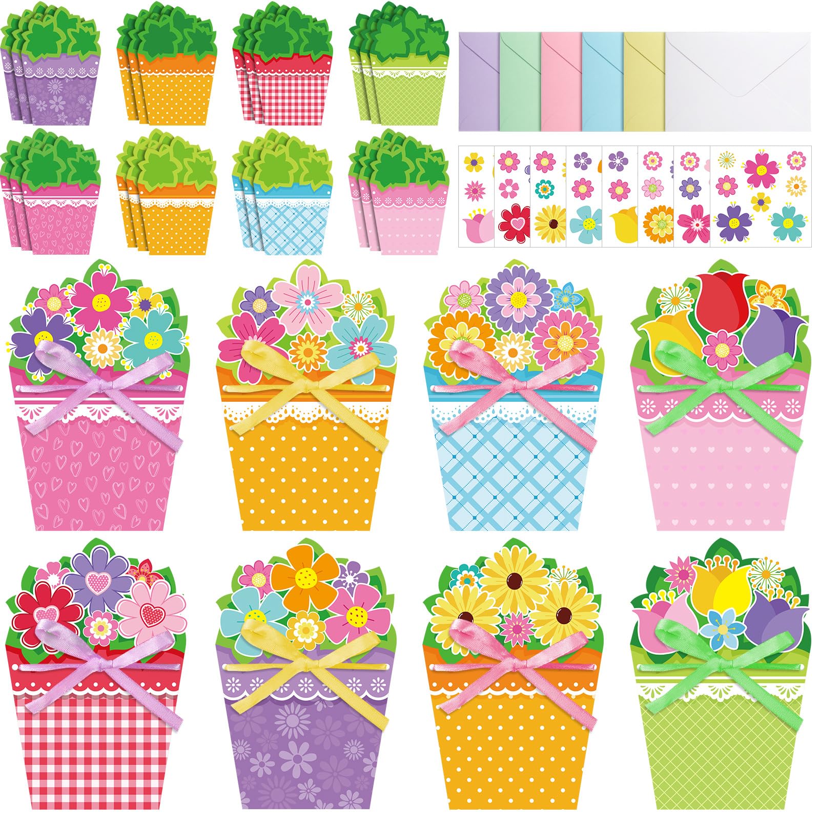 Pasimy 24 Sets Card Making Kits DIY Handmade Greeting Card Kits for Kids with Flowers Stickers Envelopes Ribbon for Preschool Primary School Kids Classroom Mother's Day Make Your Own Crafts Gifts