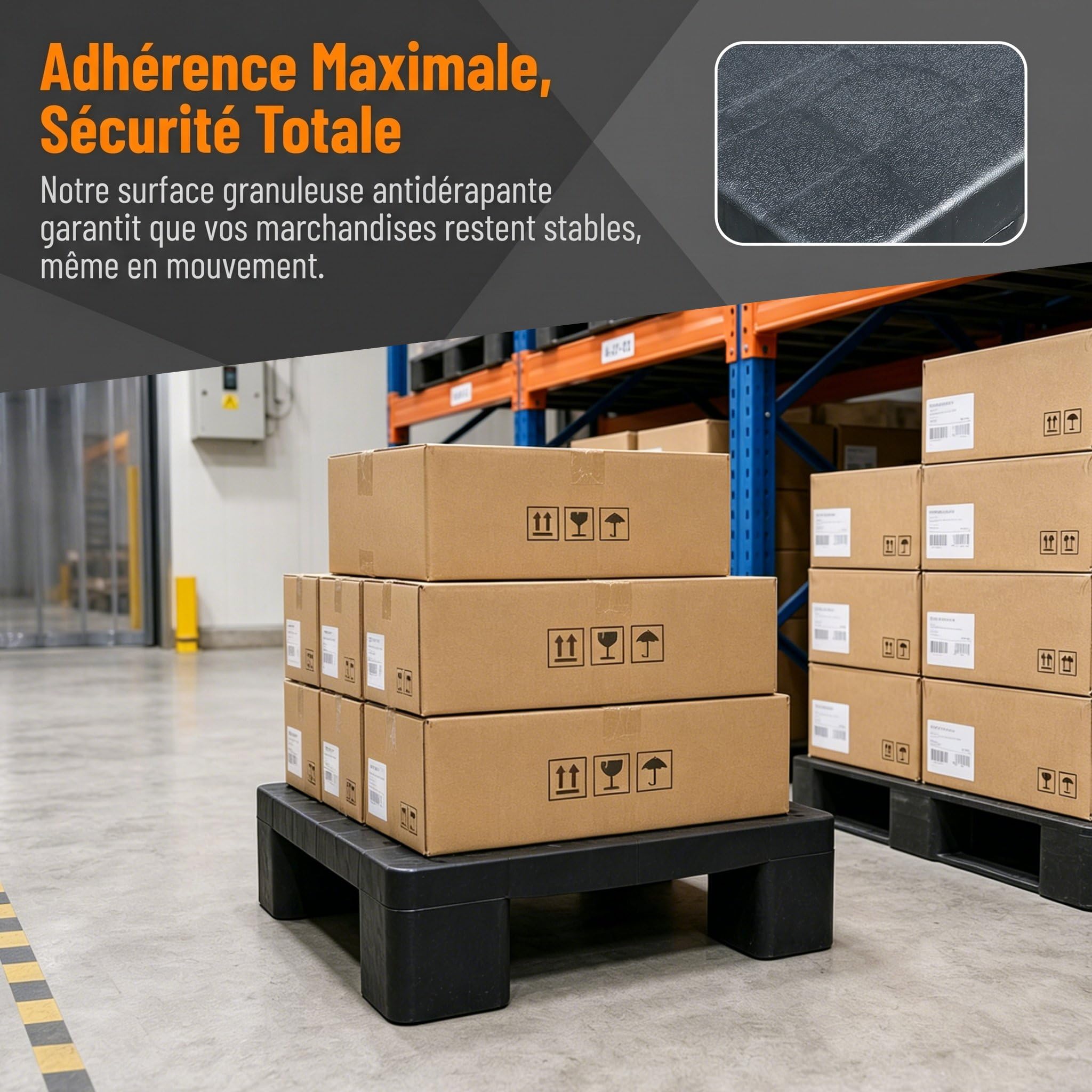 Palette de Stockage Marchandise, Plateau de Palette, Résistant à l'eau Palettes Entrepôt, Tapis de Rangement pour Plancher Sec, Palette de Sous-Sol pour Transport de Meubles Garage, Logistique, Noir