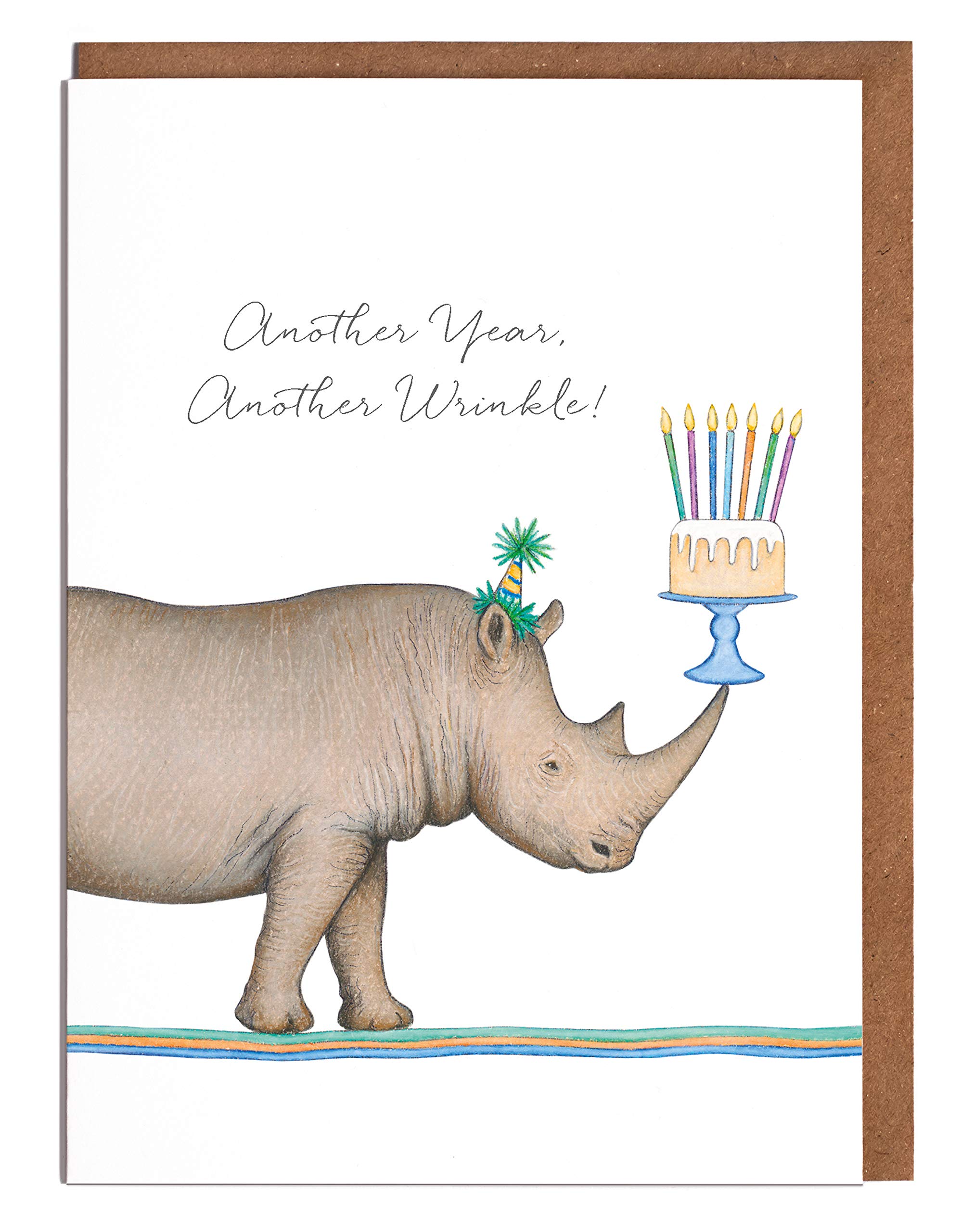 Lottie Murphy Rhino Birthday Card - 'Another Year, Another Wrinkle' - Card for Him - Card for Her