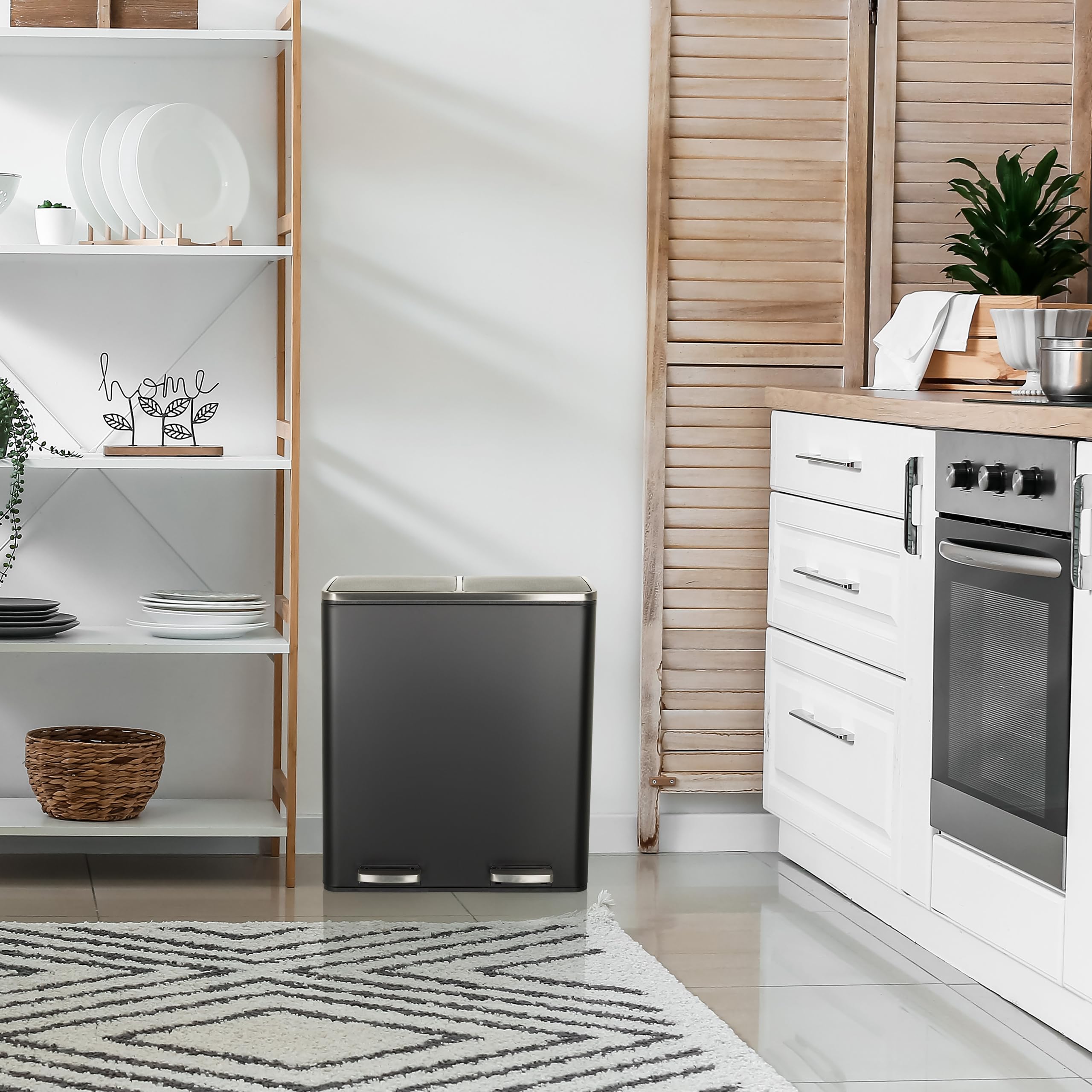 HJH Office Kosz na śmieci 2 x 30 l CLEAN XI System oddzielania śmieci z 2 przegródkami, kosz nożny z amortyzowanym zamknięciem, czarny metal