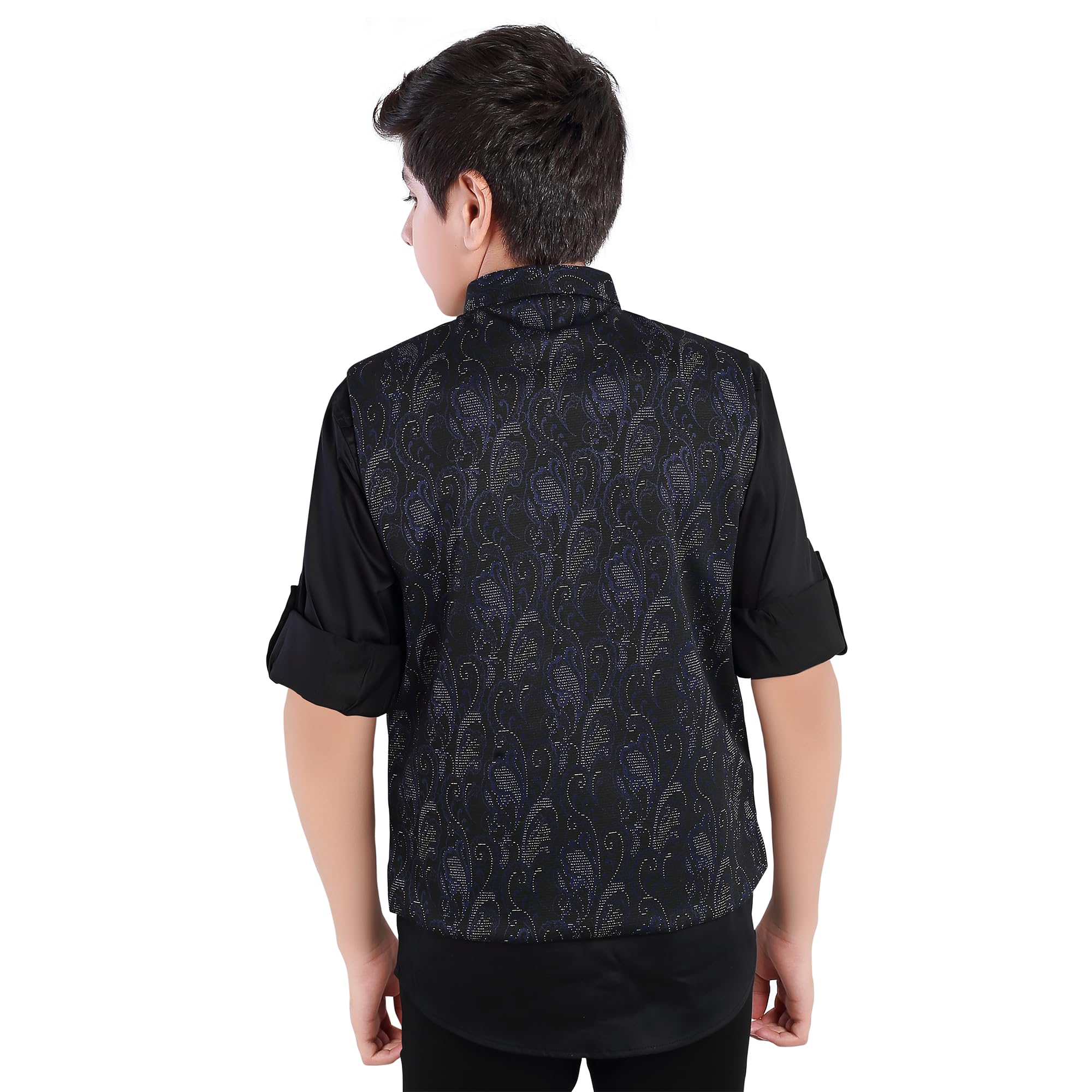 CHARCHIT Boys RoyalBlue Printed Nehru Jacket and Shirt 3