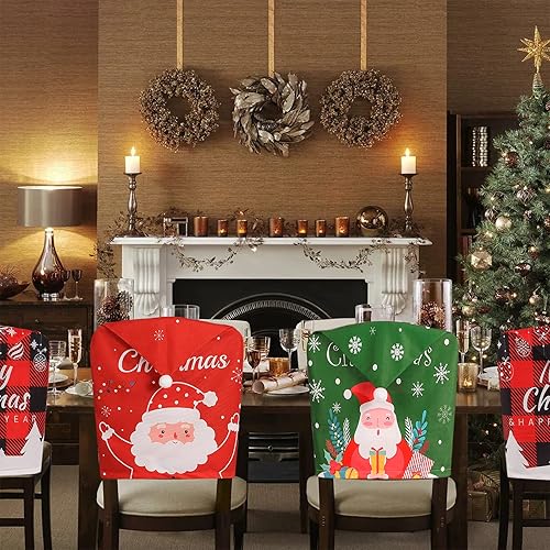 Miniatura 10 de Konelia Juego de 2 fundas de silla de Navidad de franela para sillas de comedor de Navidad, cubierta trasera, funda para silla de Santa Elk, para