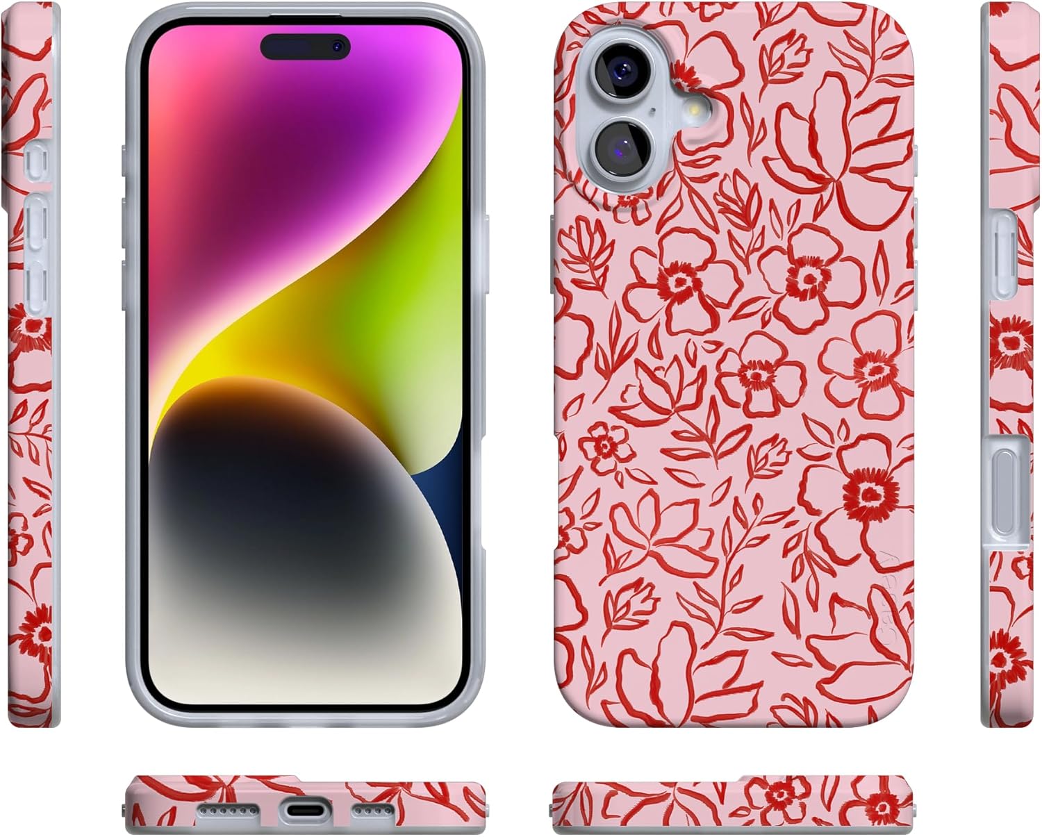 Casely iPhone 16 Case | Blush Garden | Floral Doodle | Compatible with MagSafe | Classic Ultra Slim Design