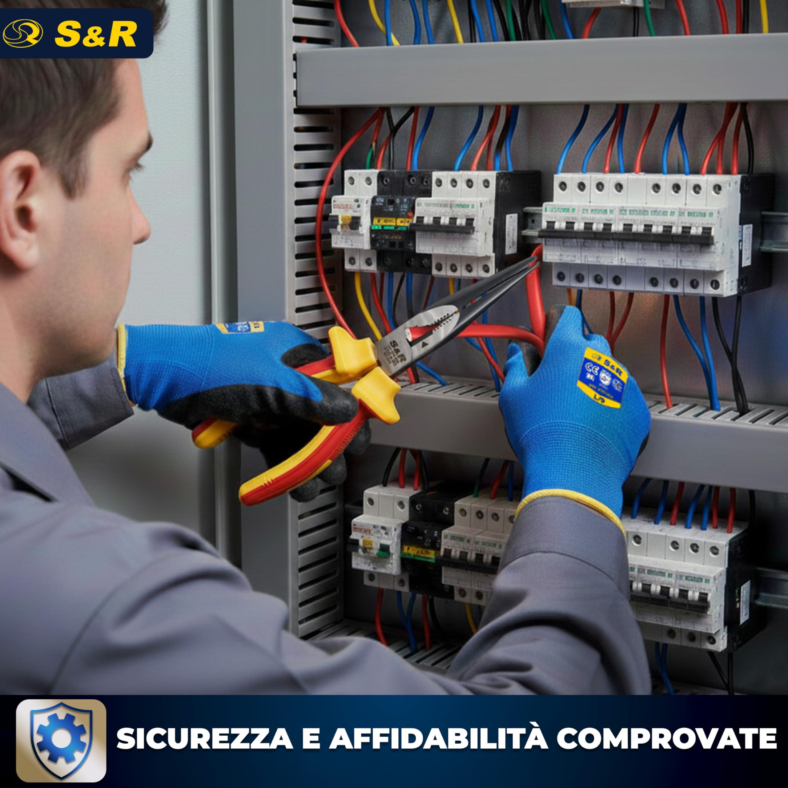 S&R Pinze a becco lungo certificate VDE. Pinza elettricista in acciaio al cromo-vanadio fosfatato.