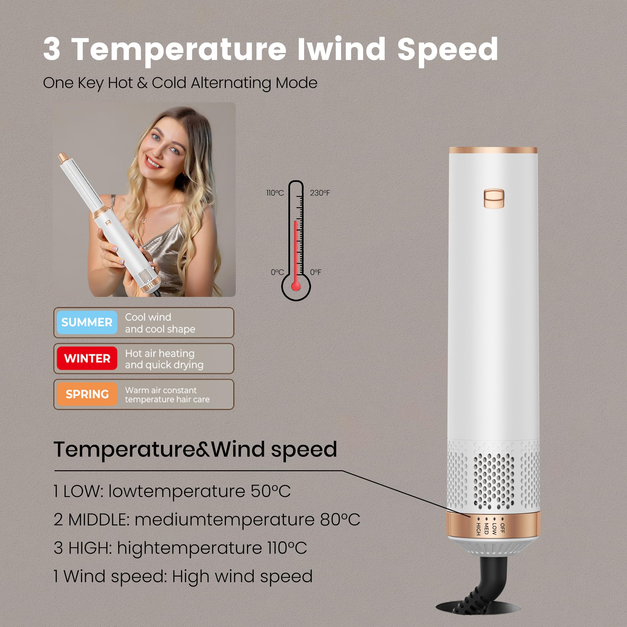 Asciugacapelli 5 in 1 Hair Styler, Air Styler Phone 5 in 1 Multifunzione Phon Capelli,Spazzola Asciugacapelli Per Dare Volume Ai Capelli, Lisciare, Arricciare, Ioni Air Curler Brush,Strumenti Capelli