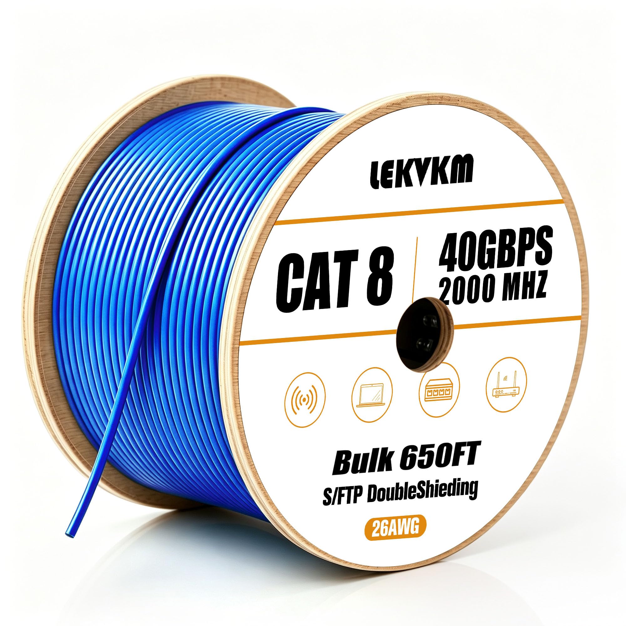 Cable Ethernet Cat8 de 650 pies S/FTP para exteriores e interiores, cable de red LAN Cat8 de alta velocidad, 40 Gbps 2000 MHz con conector RJ45 chapado en oro, resistente a la intemperie, para