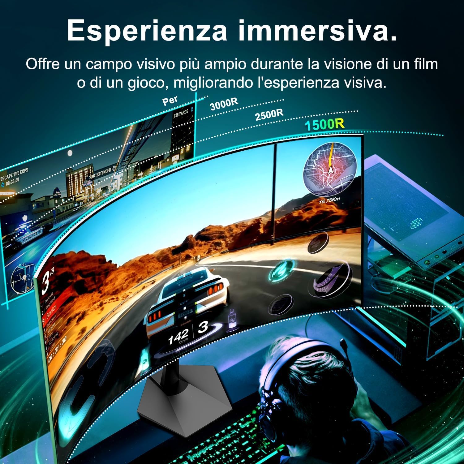 Minifire Monitor Gaming 27 Pollici Curvo1500R, Type-C 2.5W,HDMI 1.4,PC Monitors 100Hz, 1MS Full HD 1080P, Speaker Integrati Senza Cornice per Computer con FreeSync Tecnologia, Eye-care Mode, VESA