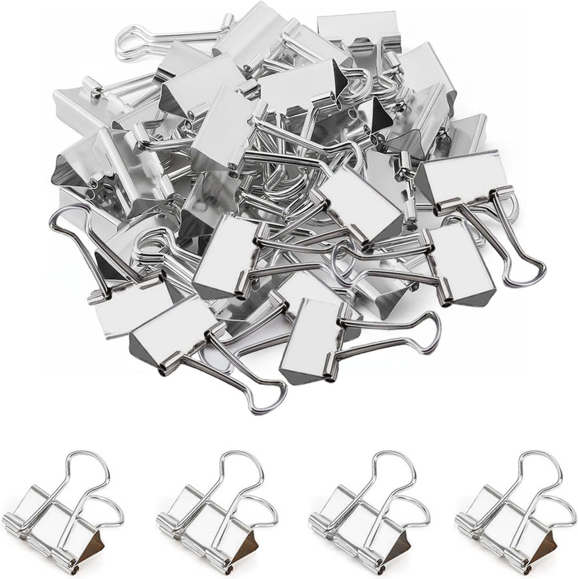 50 Pack Medium Silver Binder Clips 1 Inch (25 mm), Colored Paper Clamps, Middle Size Paper Clips for Office Home School Business 1"