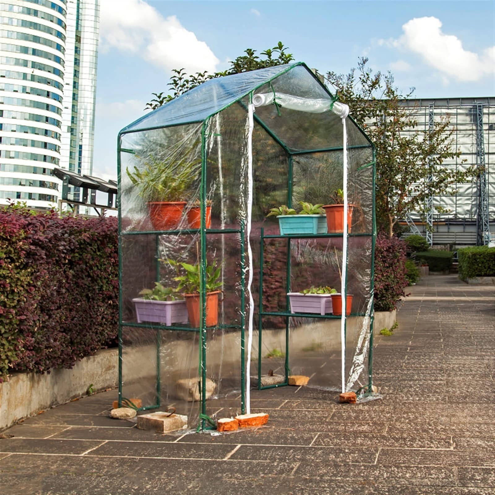 YUZES Kit de Invernadero de plástico de jardín portátil para Interiores y Exteriores, con Puerta con Cremallera y estantes de Metal Resistente, Plantas Que Necesitan protección contra heladas