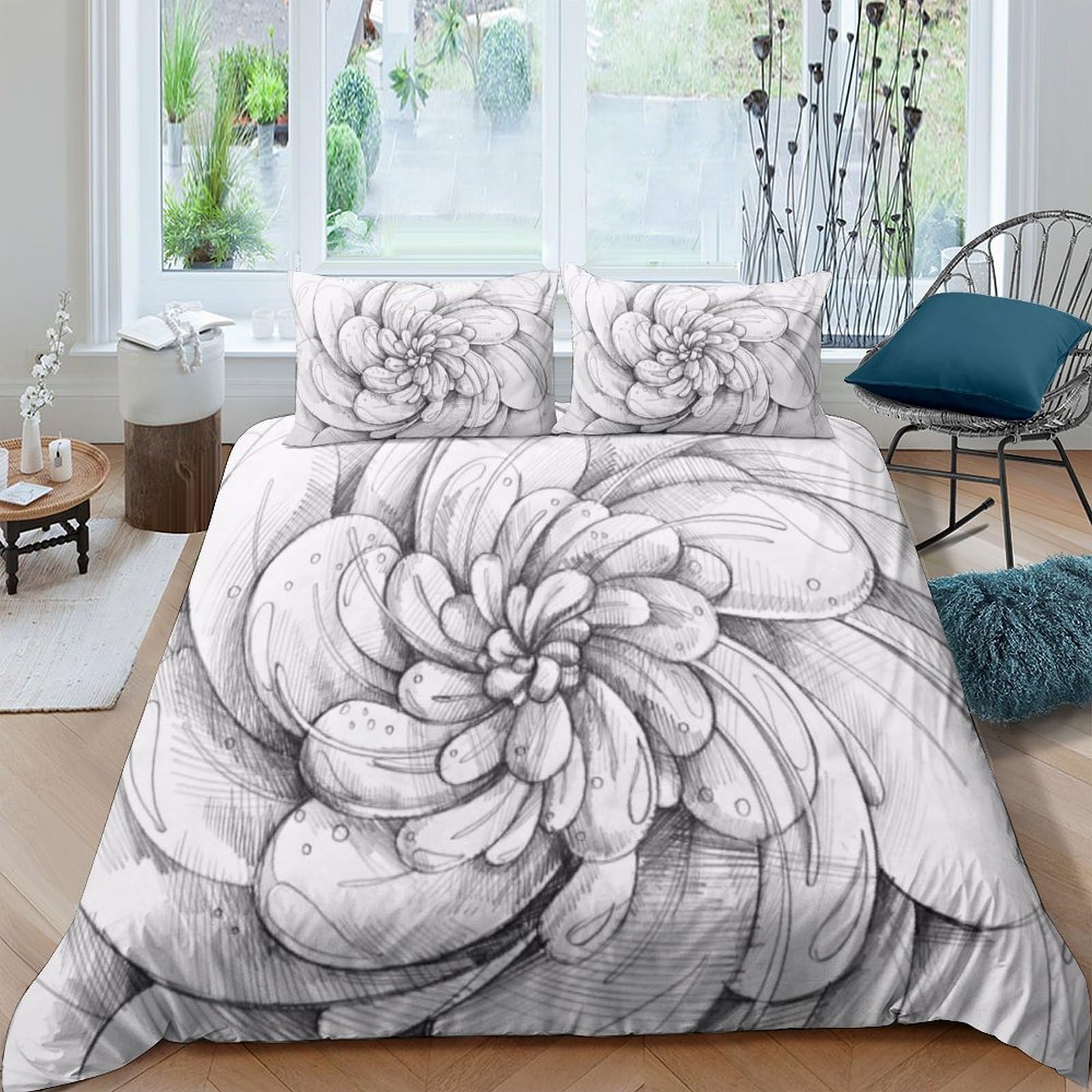 Sets linge de lit imprimé fleur pour une chambre adulte relaxante