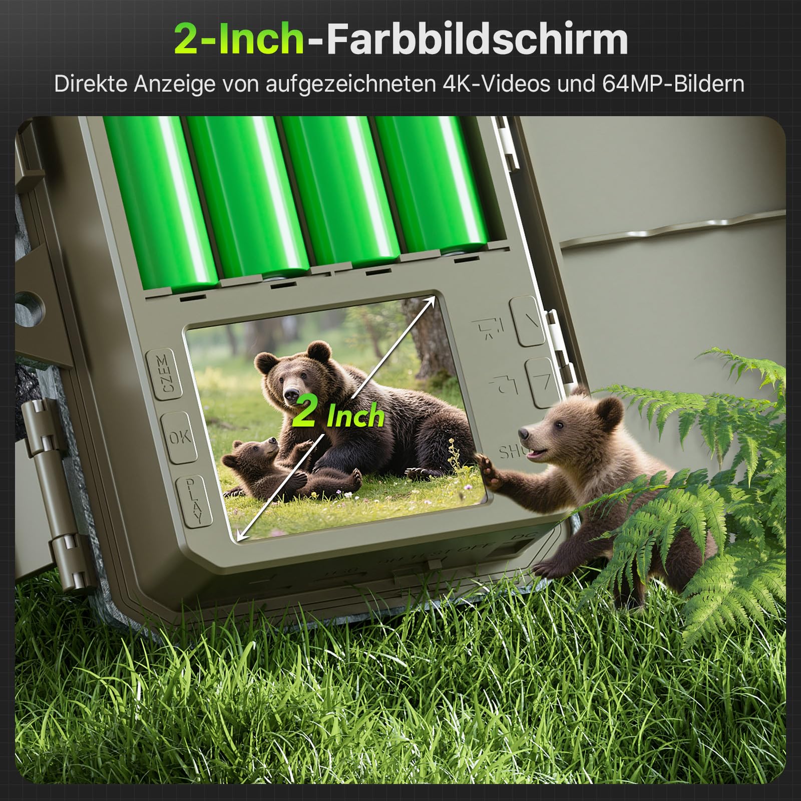 Wildkamera 4K 64MP WLAN mit Handyübertragung App – Wildtierkamera mit Nachtsicht, Bewegungsmelder, 0,2s Auslösung, Outdoor Überwachungskamera für Garten, Hof & Außenbereich, IP66 Winterfest