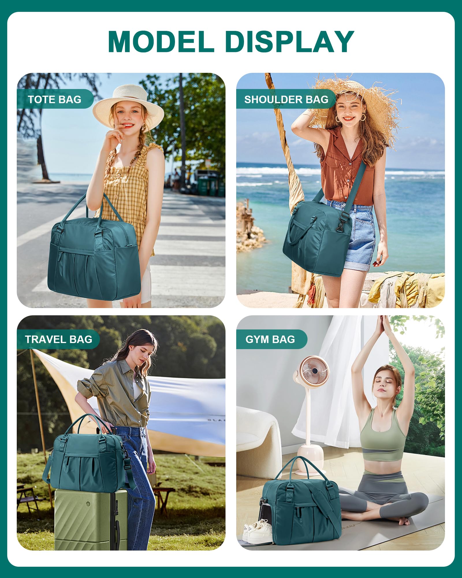 Borsone da Viaggio Donna, 45x36x20 Easyjet Bagaglio a Mano Borsa da Viaggio con Scomparto per le Scarpe, Borsa Sportiva Borsone da Palestra Grande, Borsa da Weekend,Borsa per Ospedale,K4-Pavone blu