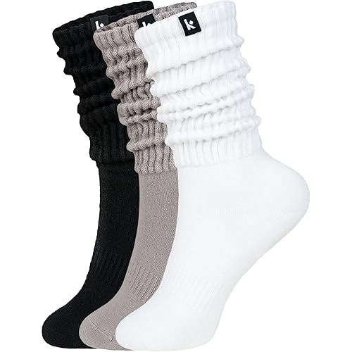 Kamo Fitness Cozy 3-Pair Pack - Scrunch Long Crew Socks for Women, Soft & Breathable Boot and Slouch Socks, Size 5-9
