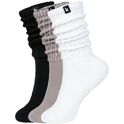 Kamo Fitness Cozy 3-Pair Pack - Scrunch Long Crew Socks for Women, Soft & Breathable Boot and Slouch Socks, Size 5-9