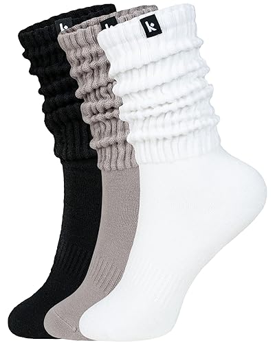 Kamo Fitness Cozy 3-Pair Pack - Scrunch Long Crew Socks for Women, Soft & Breathable Boot and Slouch Socks, Size 5-9 - Non-Cushioned - Mixed - One Size