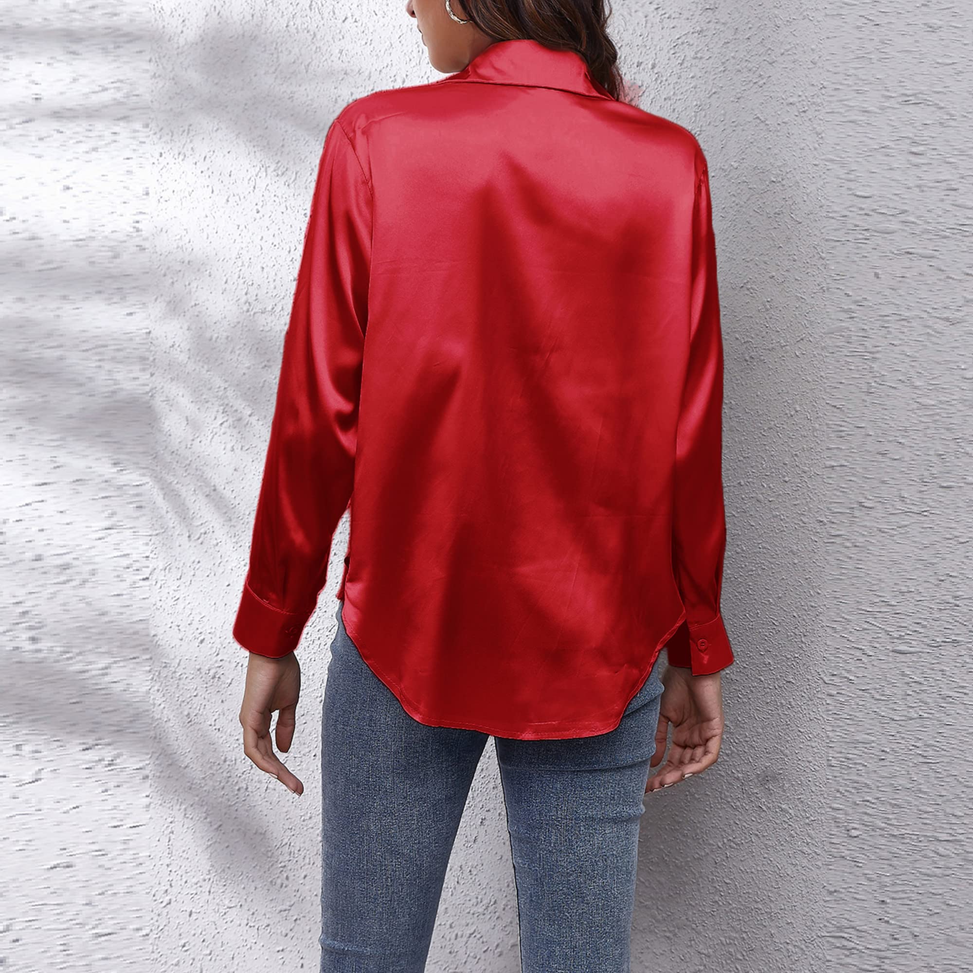 Panegy Camicia da donna in raso a maniche lunghe camicette Botton Down Top da lavoro in seta come camicie per donna ufficio top