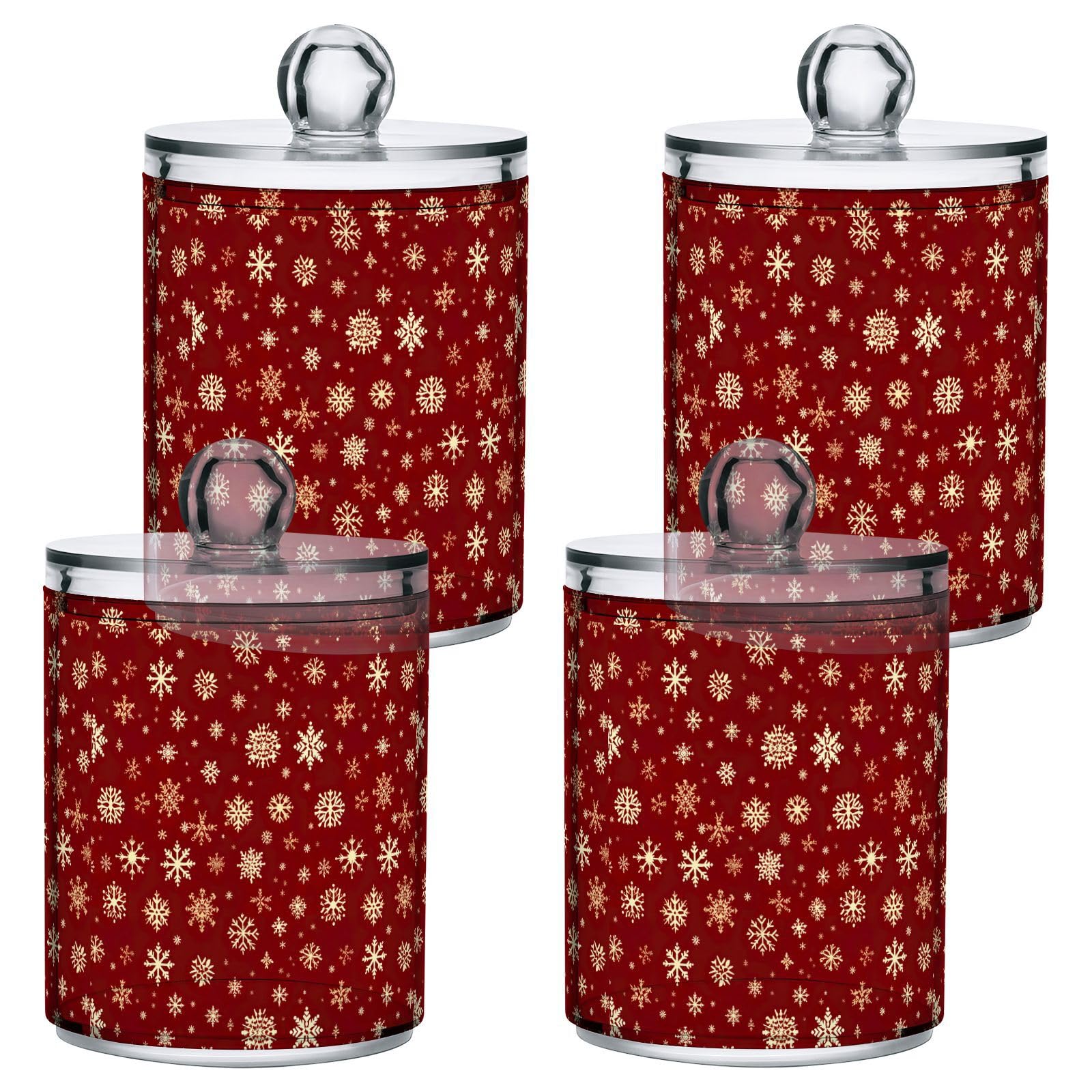4 Pcs Christmas Xmas Snowflake 10 OZ Qtip Holder Dispenser for Cotton Ball Cotton Swab Cotton Round Pads