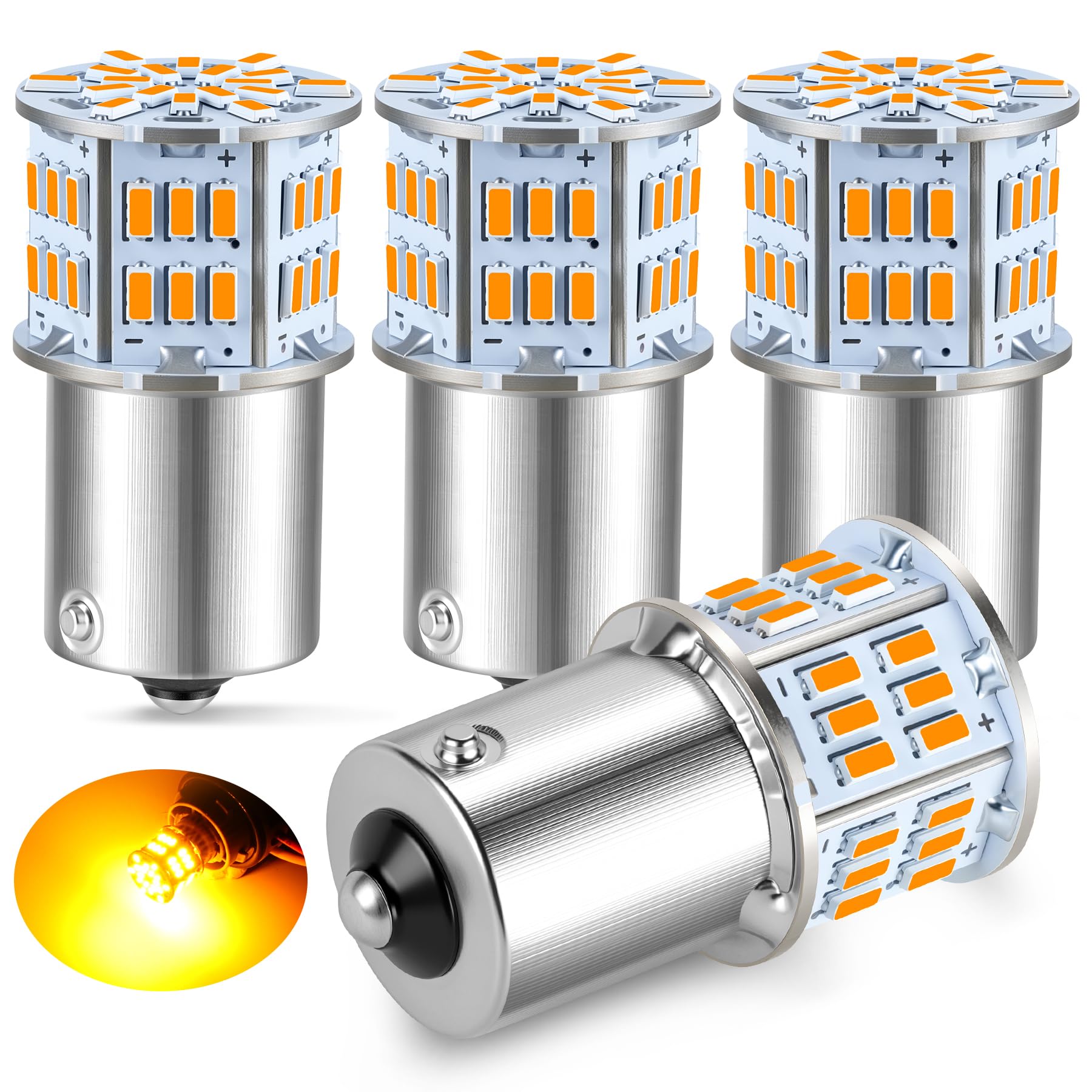 iFunyLED 4PCS 1156 LED Bulb Back Up Reverse Light 12V Super Bright 1141 1003 BA15S LED Replacement Light Kit Set for Car Back Up Reverse Tail Brake Turn Signal Blinker Lights - Amber Yellow