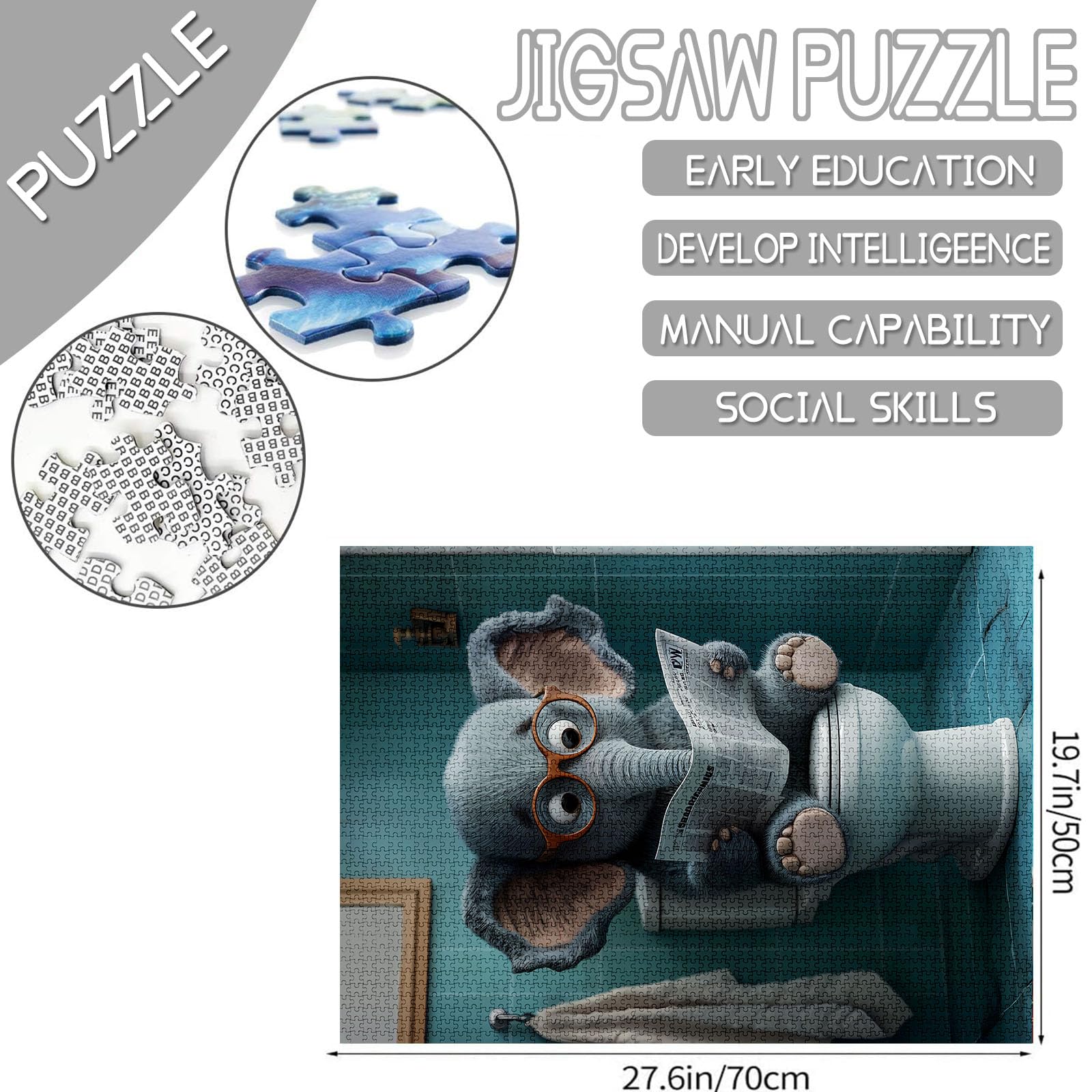 1000 Piece Elephant Go Toilet Jigsaw Puzzles for Adults Animal See Newspaper Puzzles Wildlife Go Toilet Puzzle 2720 Inches Challenging Family Activity Games DIY Craft Puzzle for Home Decor Gifts - Image 2