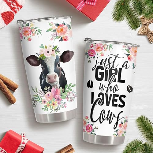 Miniatura 9 de 34HD I Just Freaking Lover Cows OK - Vaso con tapa, de acero inoxidable de 20 onzas, con aislamiento al vacío, estampado de vaca, regalos de