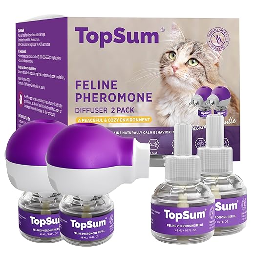 TopSum Cat Calming Pheromone Diffuser: Feline Pheromones Plug in for Stress, Along At Home, Spraying, Fighting, Scratching, Aggression & Excessive Meowing (Violet)