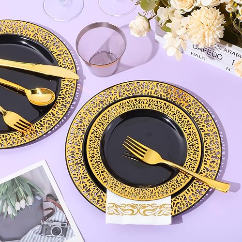 Miniatura 4 de Norme Juego de vajilla de plástico de 350 piezas para 50 invitados, incluye 50 platos llanos de 10.2 pulgadas, 50 platos de 7.5 pulgadas, 150