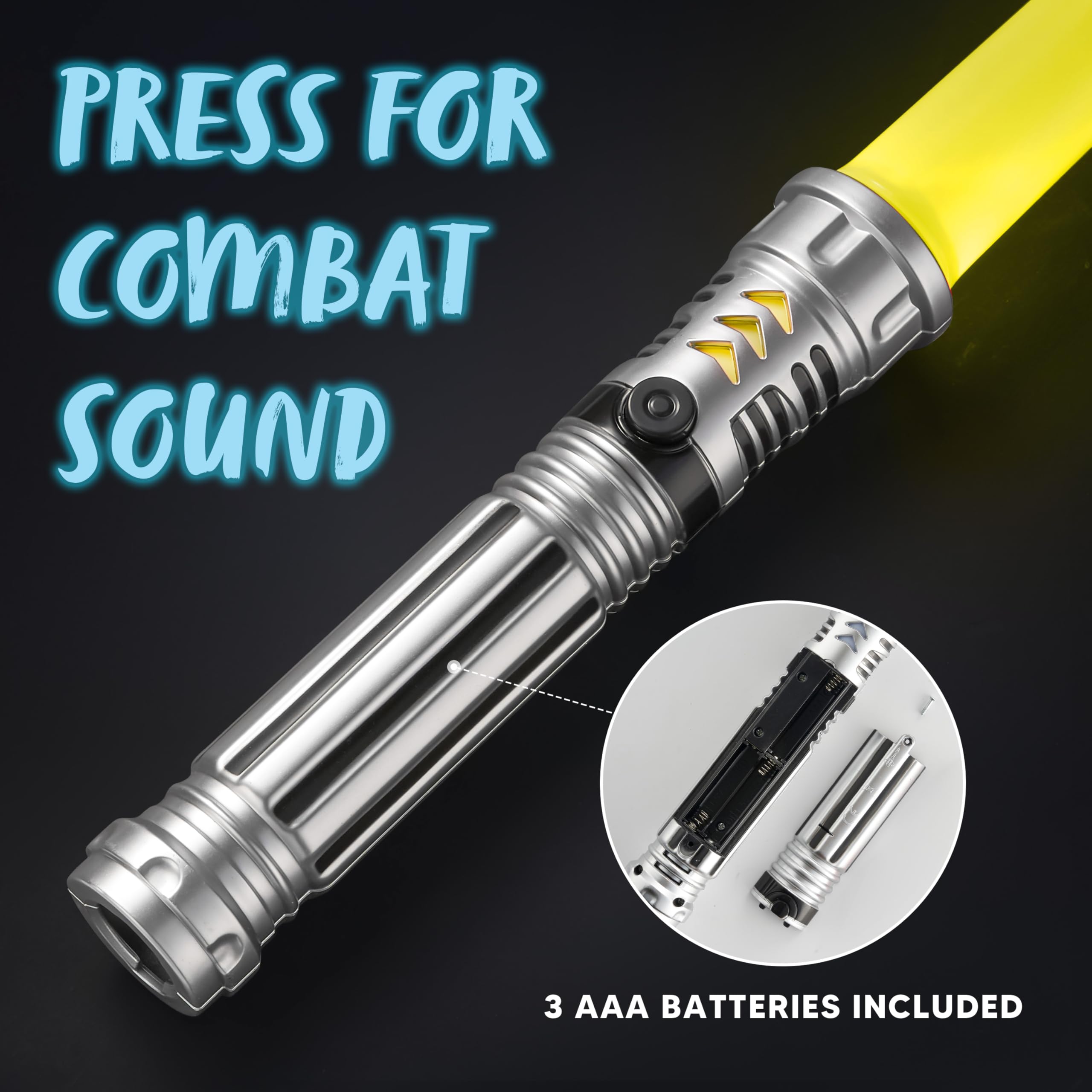 Paquete de 2 espadas iluminadas de 7 colores para niños, juego de espadas LED extensibles dobles con sonido FX (sensible al movimiento) y mango plateado para luchadores y guerreros, regalo de 5