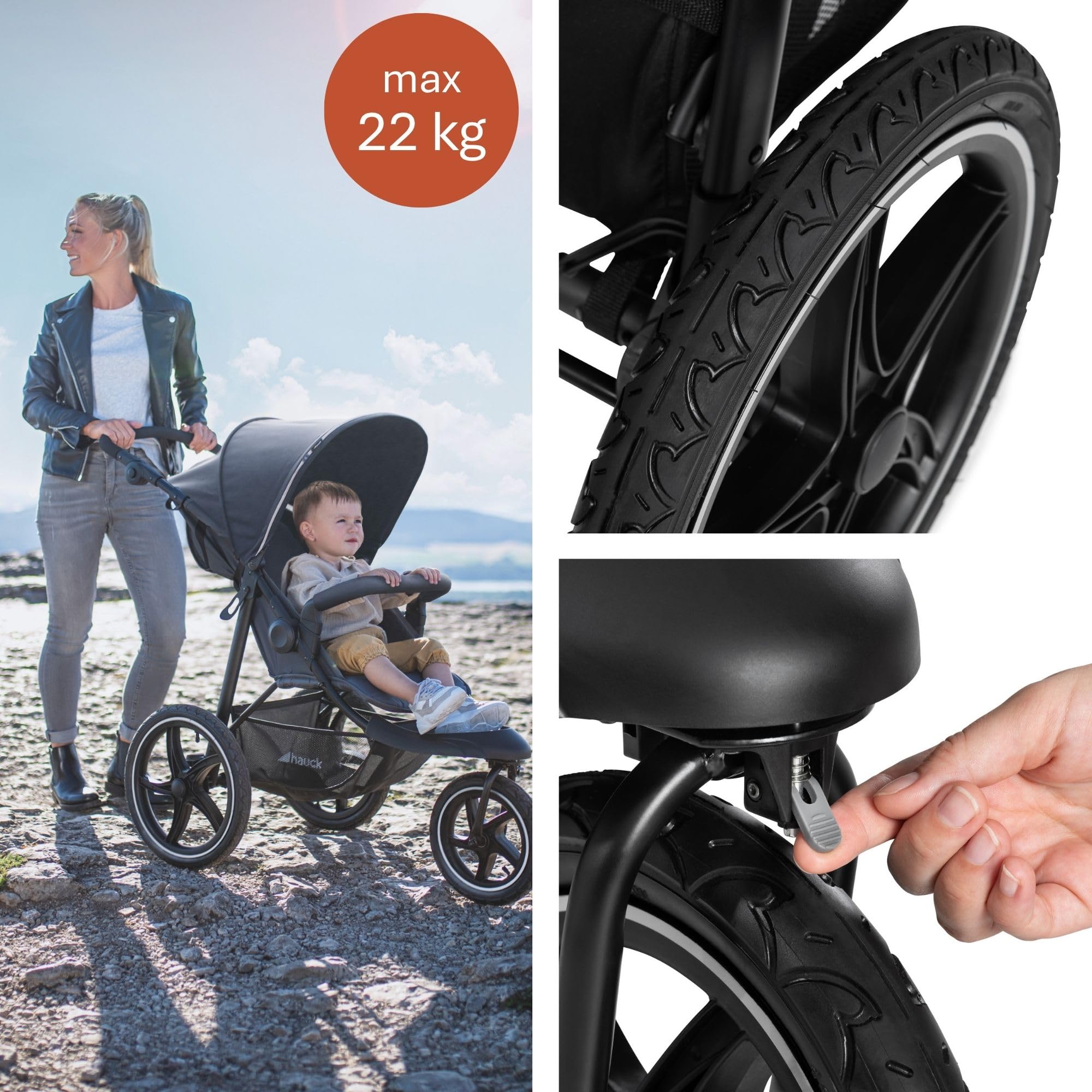 Hauck Runner 2 Dreirad Buggy Kinderwagen mit XL Luftreifen bis 22 kg, Schwarz, Federung, UV-Schutz 50+