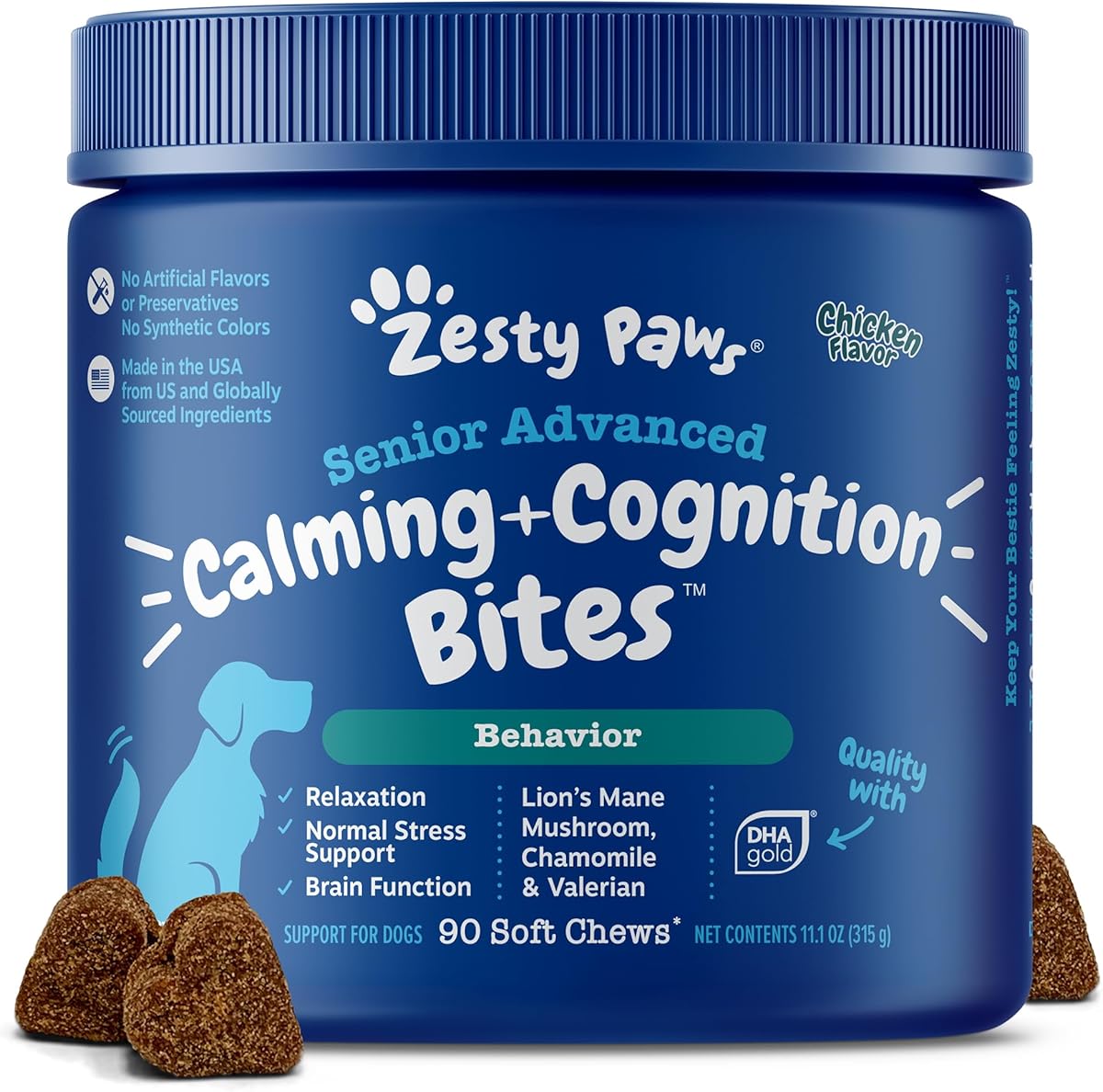 Zesty Paws Senior Advanced Calming & Cognition Soft Chews for Dogs - Supplements for Dog Brain Health & Nervous System Support + Calming & Relaxation -with Ashwagandha & DHA