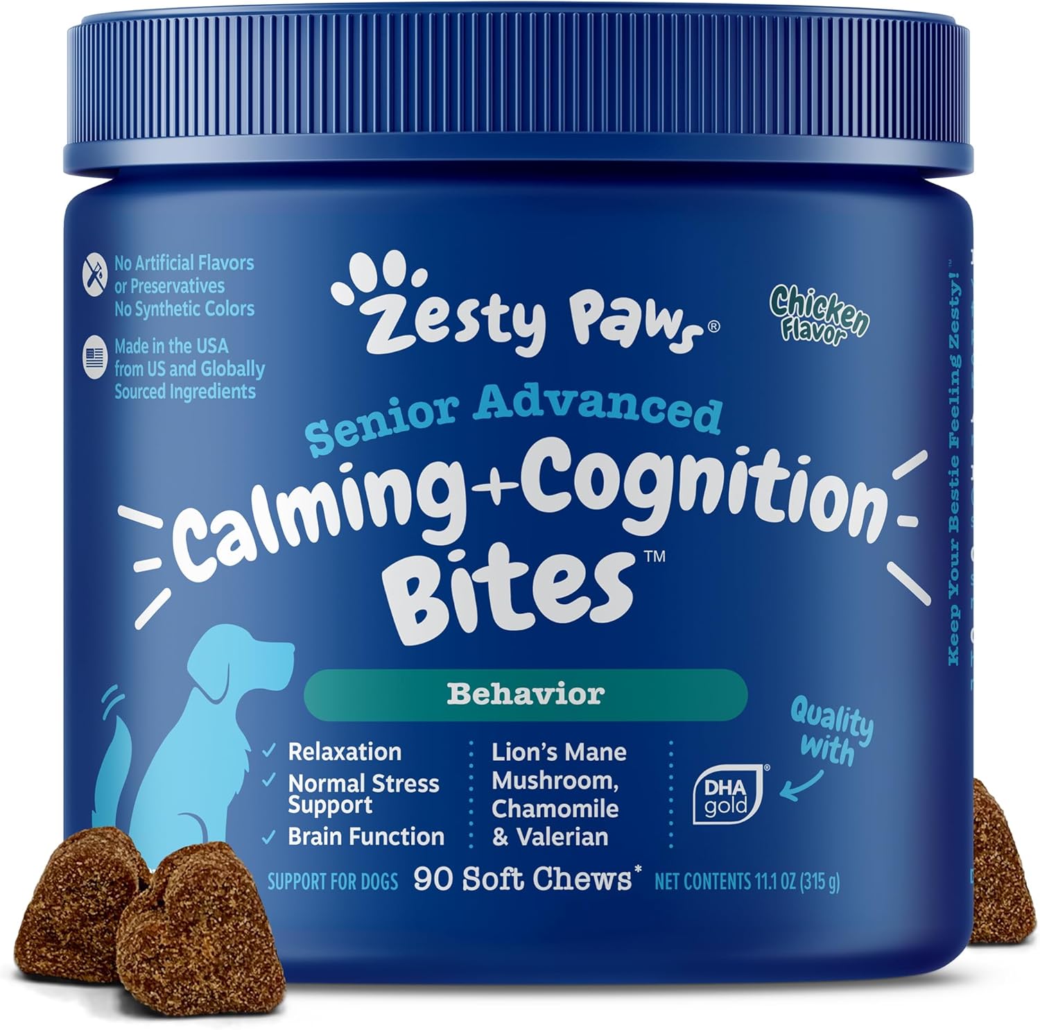 Zesty Paws Senior Advanced Calming & Cognition Soft Chews for Dogs - Supplements for Dog Brain Health & Nervous System Support + Calming & Relaxation -with Ashwagandha & DHA