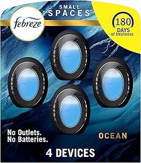 Febreze Small Spaces, Plug in Air Freshener Alternative for home, Odor Fighter Air Freshener, Ocean Scent, .25 fl. oz, Pack of 4