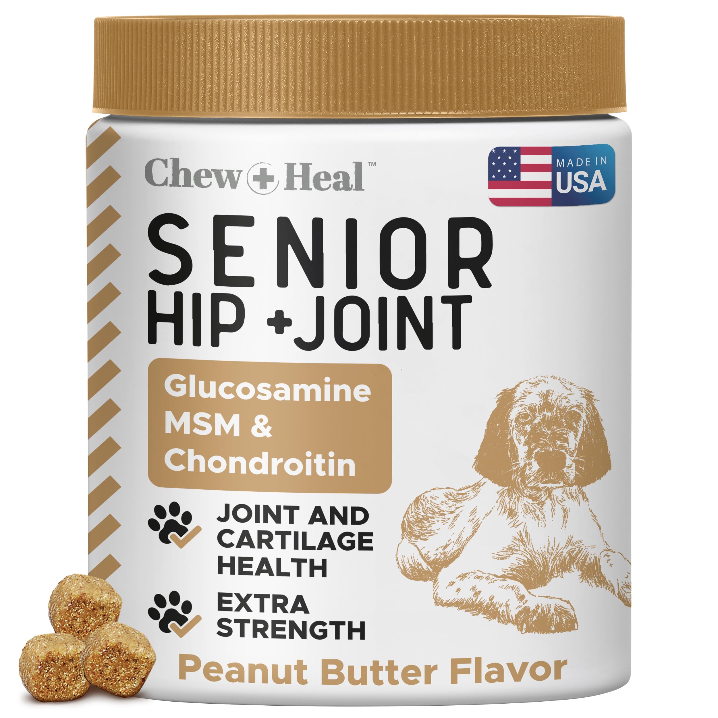 Glucosamine for Dogs Hip and Joint Supplement - 60 Soft Chews for Senior Dogs with Glucosamine, Chondroitin, MSM, and Omegas - For Mobility, Cartilage, and Joint Health - Peanut Butter Flavor