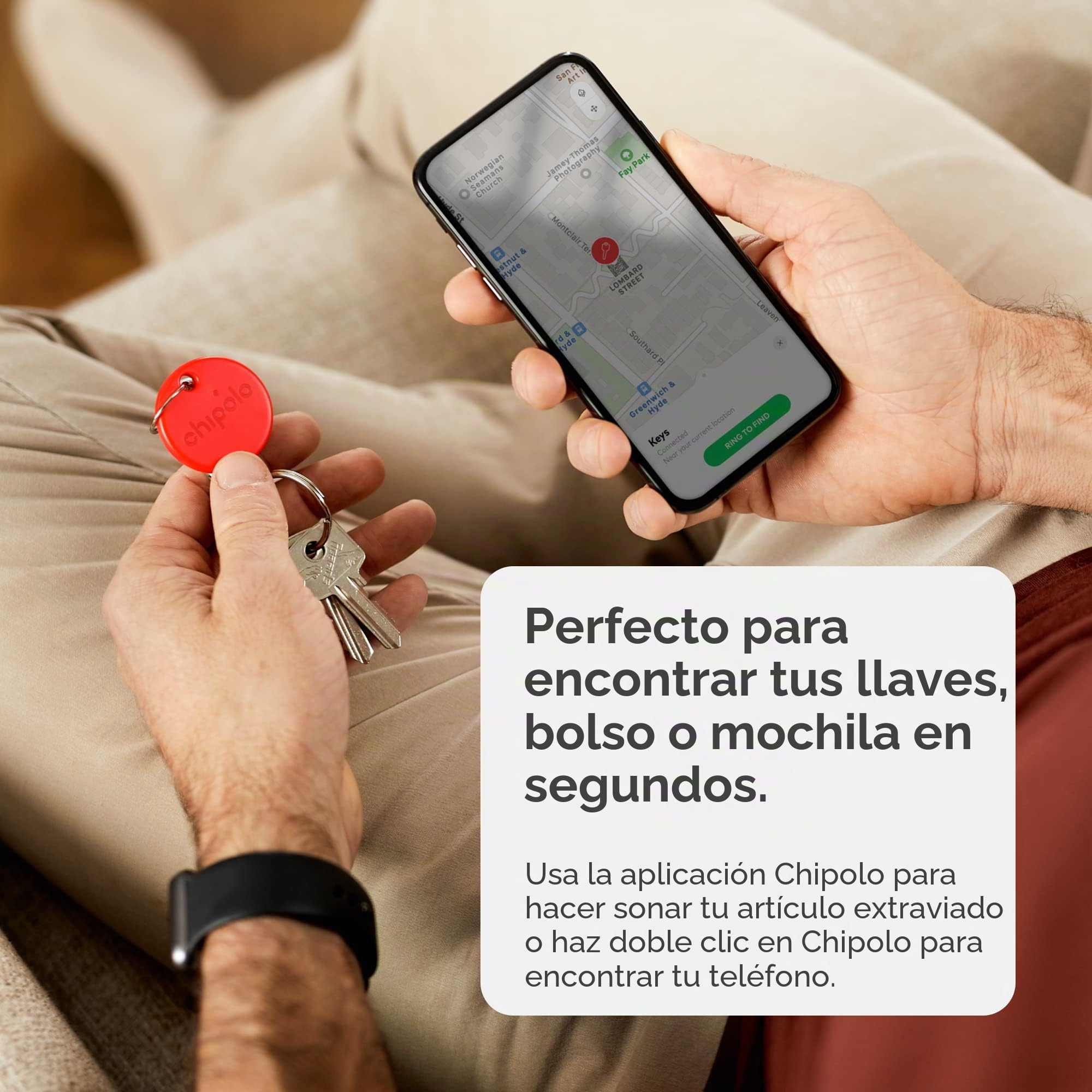 Chipolo Rastreador Bluetooth (2020) para localizador de Objetos Clave, alertas Fuera del Alcance y Otras Funciones gratuitas, Compatible con iOS y Android (Rojo)