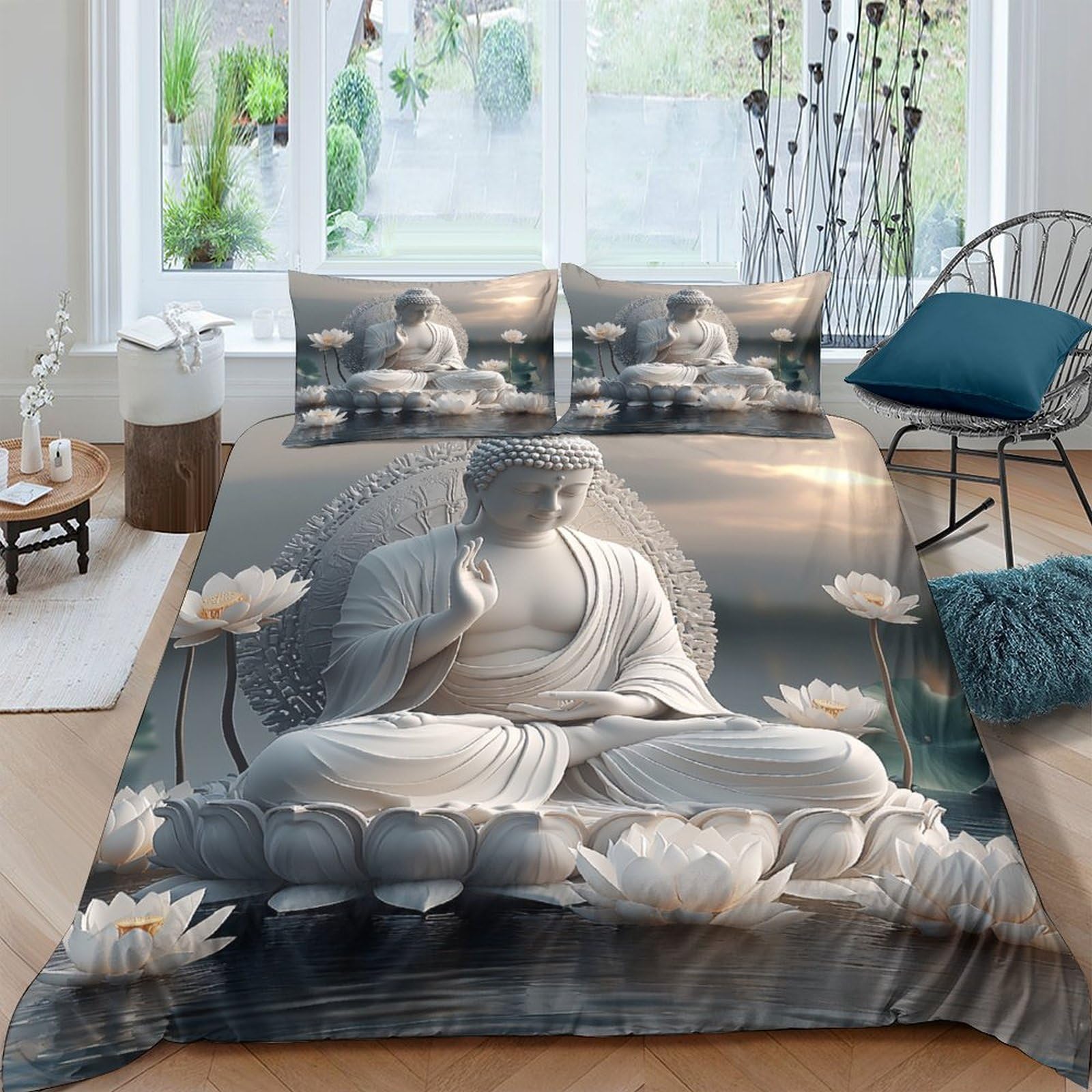 Ctjqhvkz Style-3 3D Printed Buddha Lotus Fitted Sheet Microfiber Soft Breathable Zen Serenity Bed Cover For Bedroom Guest Room Decor Single（135X200cm）