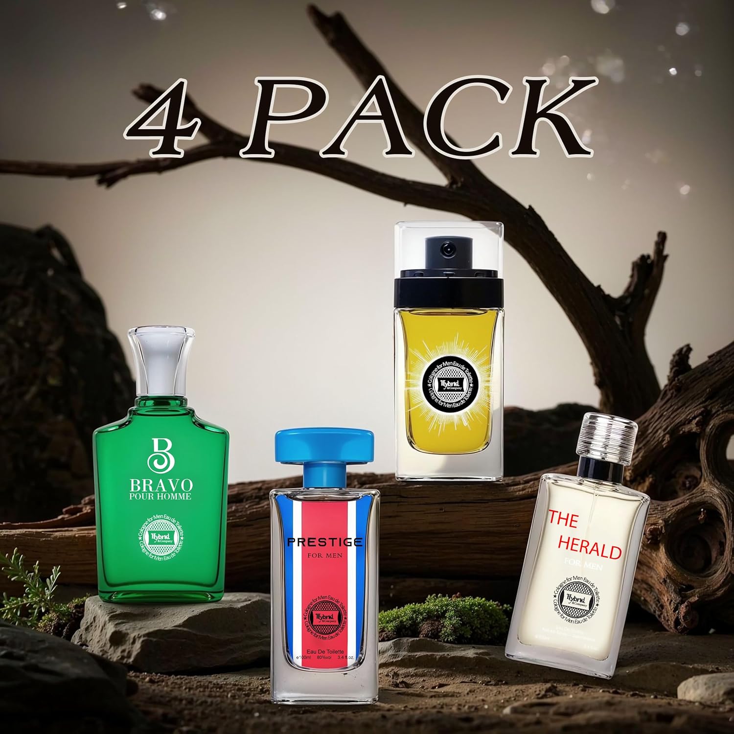 Hybrid & Company Mens 4 Pcs L'Homme Intense France Prestige Bravo Pour Homme Eau De Perfum Vaporisateur Natural Spray - Image 2