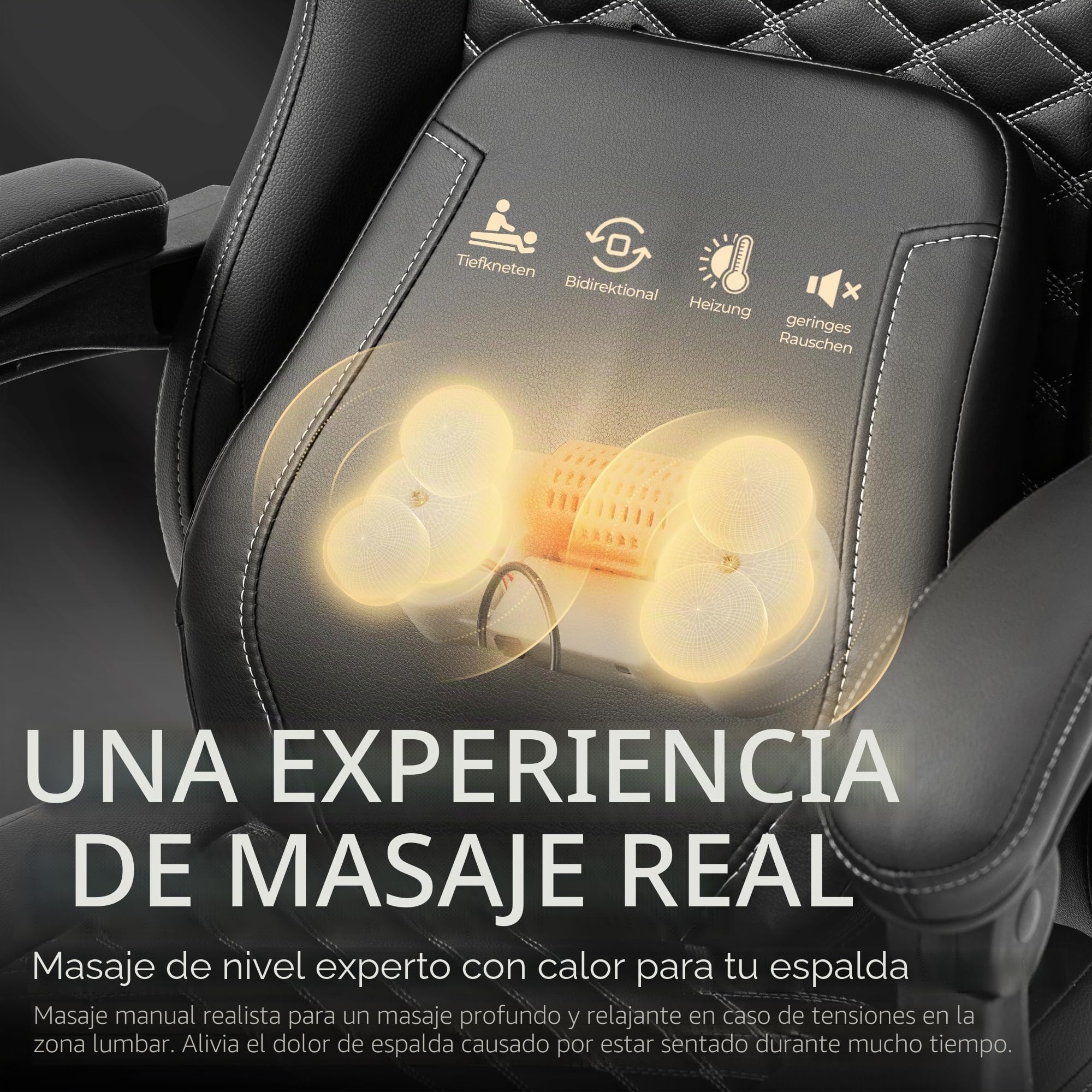 Vigosit Silla de juegos con masaje térmico, soporte lumbar, silla ergonómica para ordenador, con cojín de muelles ensacados y reposapiés, color negro