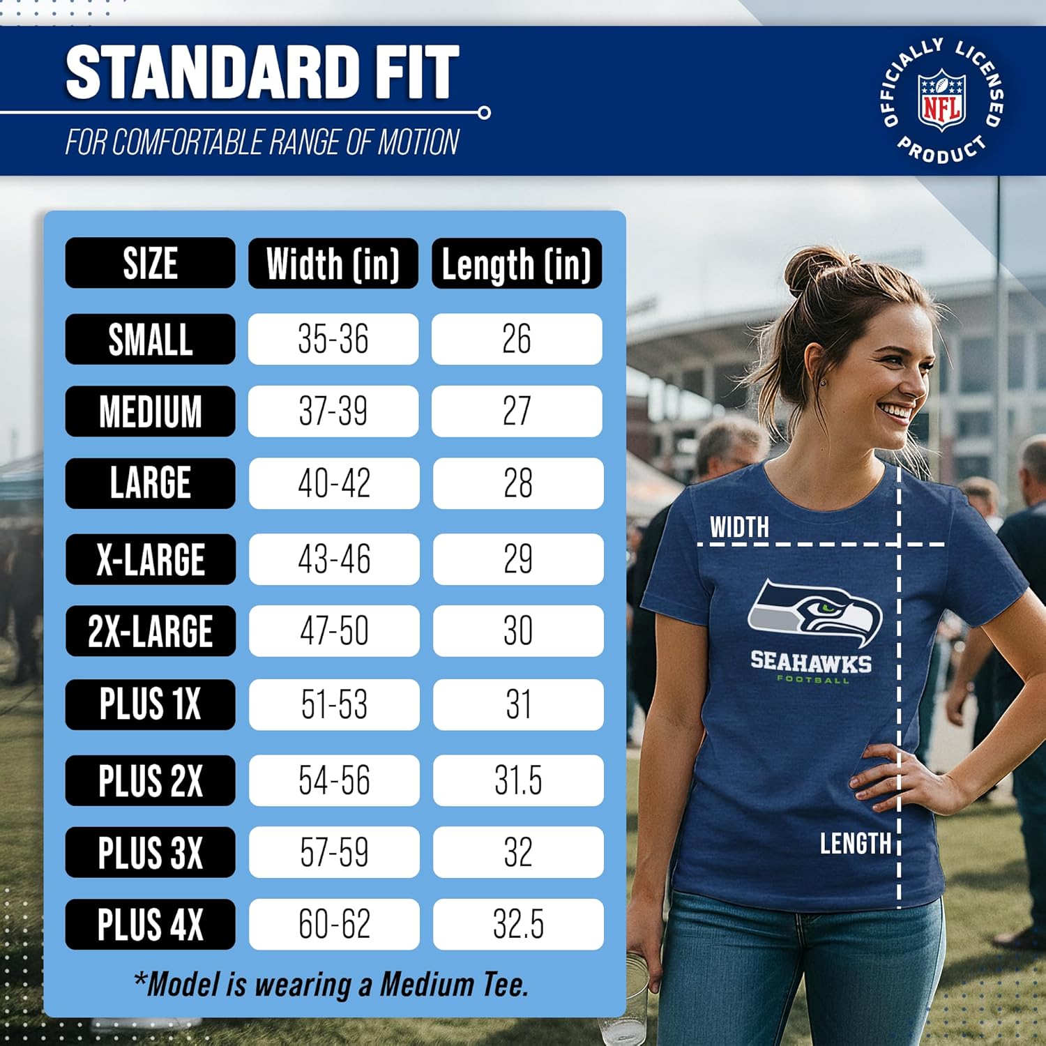 Team Fan Apparel Women's NFL Ultimate Fan Logo Short Sleeve T-Shirt - 100% Cotton - Officially Licensed - Tagless Tee (Seattle Seahawks - Navy, Medium) - Image 6